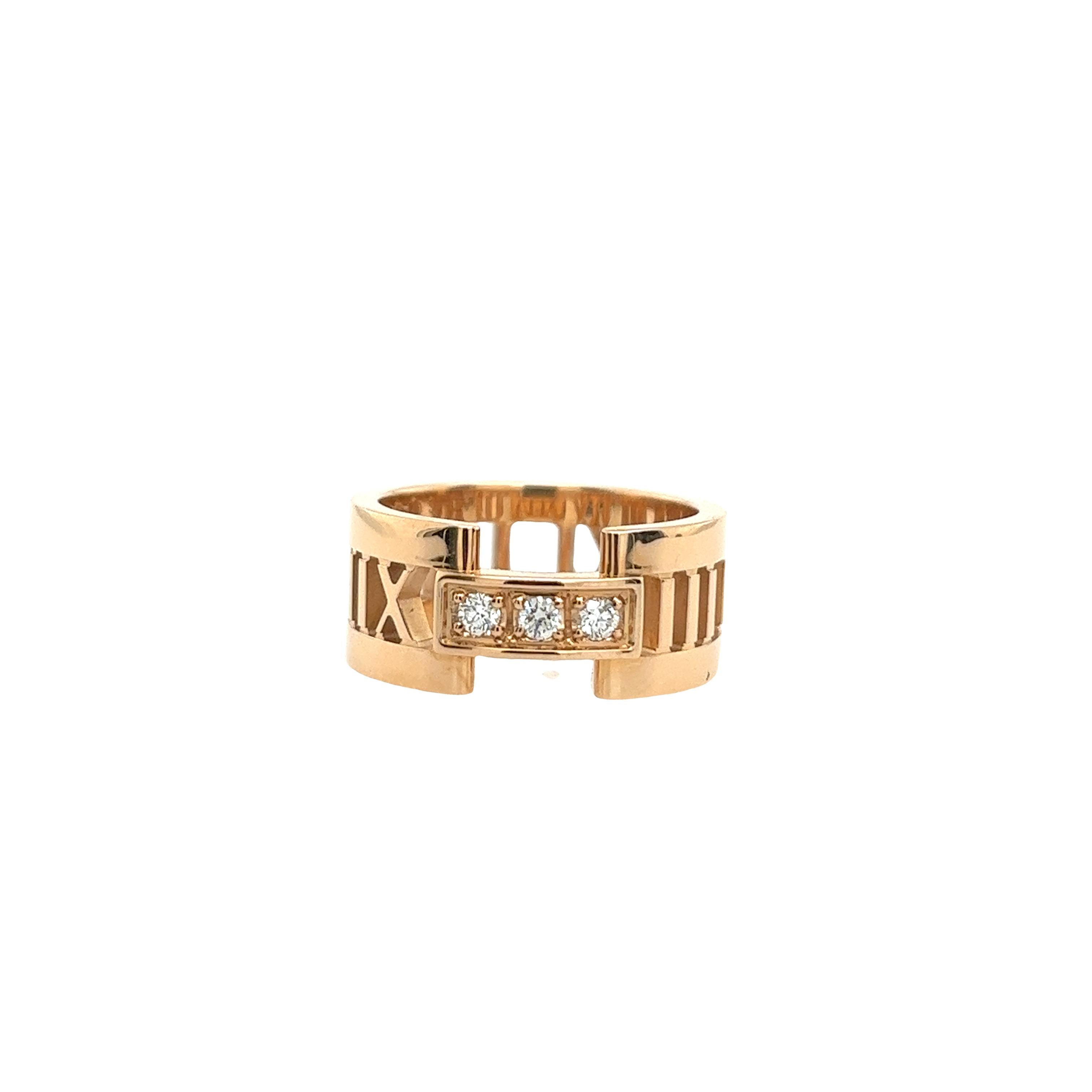 Women's or Men's Tiffany & Co Atlas Ring in 18ct Rose Gold With Roman Numbers  For Sale