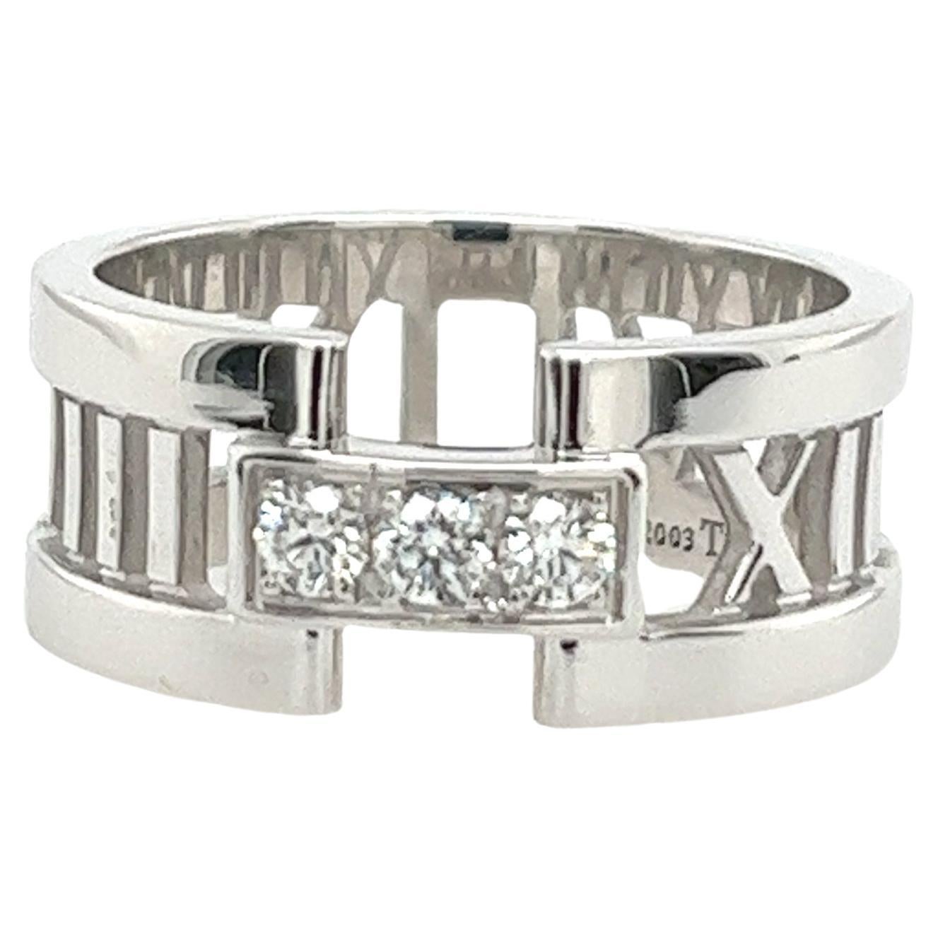 Tiffany & Co Atlas Ring in 18ct White Gold With Roman Numbers 