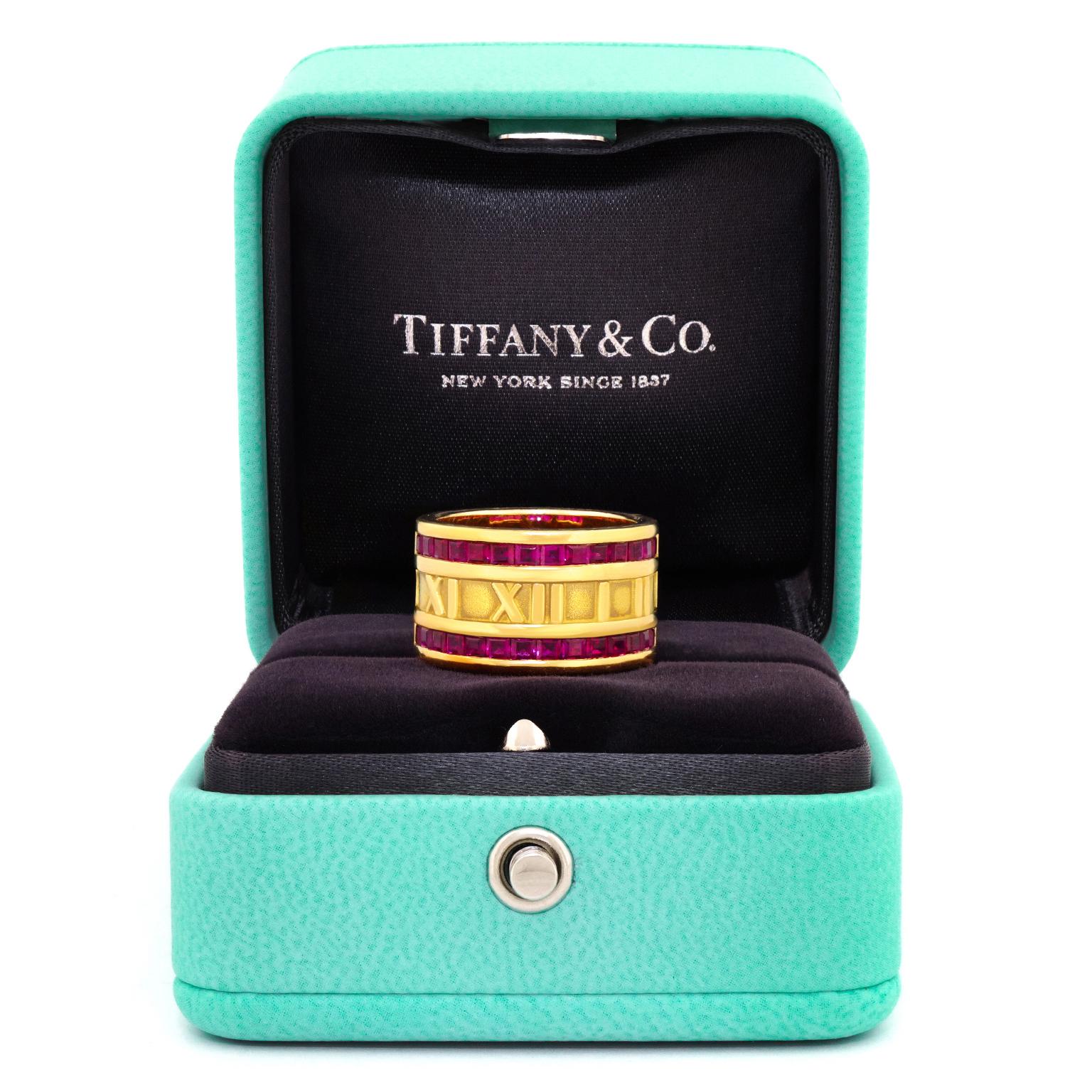 Emerald Cut Tiffany & Co. Atlas Ring with Rubies