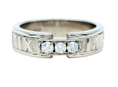 Tiffany & Co. Atlas Ring with Three Round Diamonds Set in 18 Karat White Gold