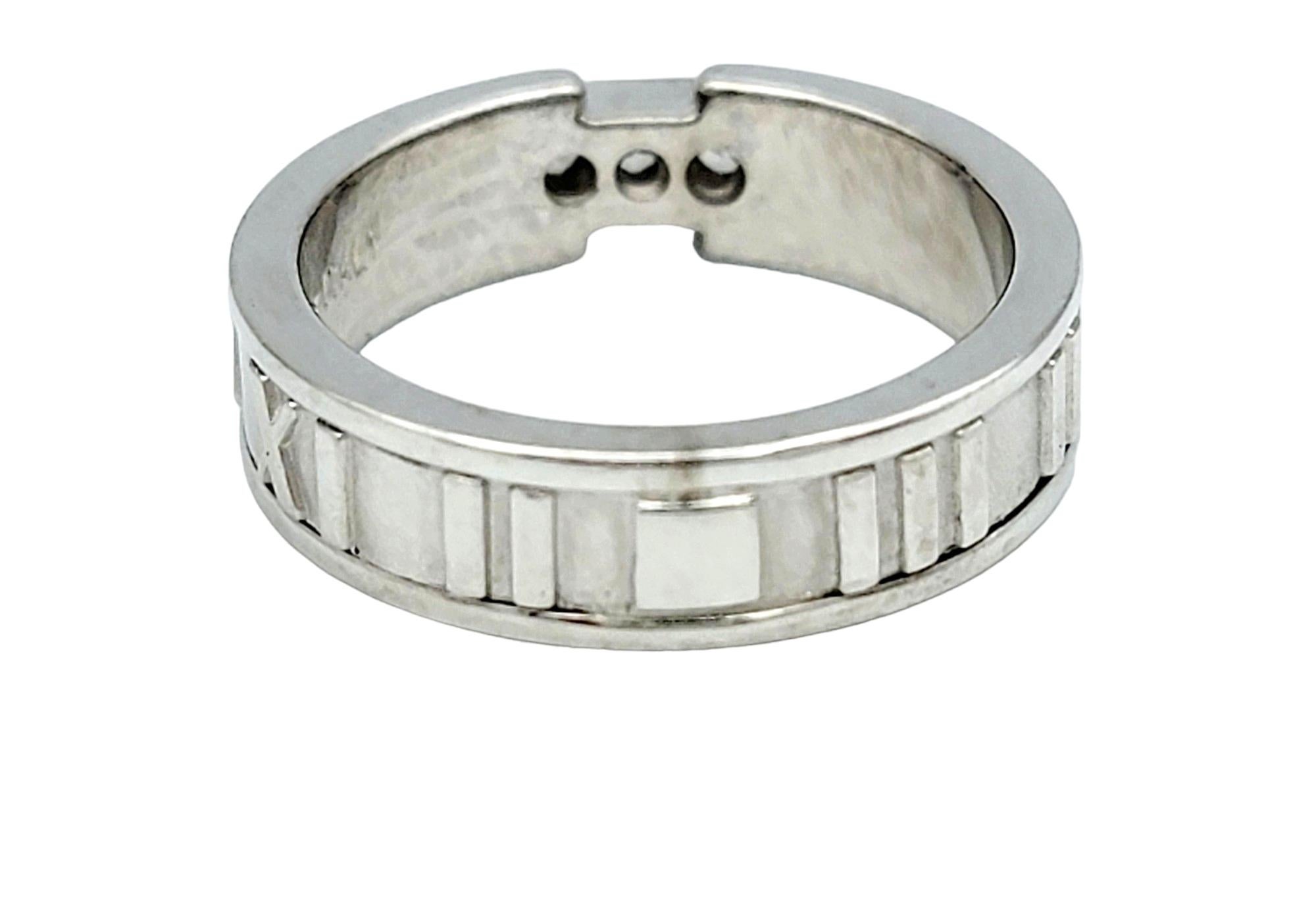 Women's or Men's Tiffany & Co. Atlas Ring with Three Round Diamonds Set in 18 Karat White Gold For Sale