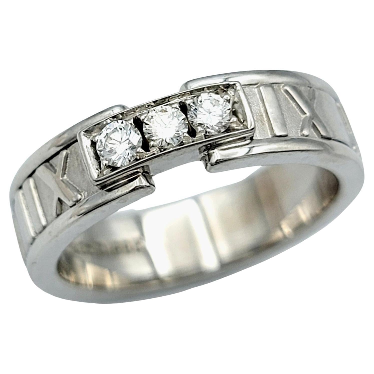 Tiffany & Co. Atlas Ring with Three Round Diamonds Set in 18 Karat White Gold