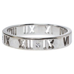 Tiffany & Co. Atlas Roman Numeral Motif Diamond 18K White Gold Pierced Ring Size