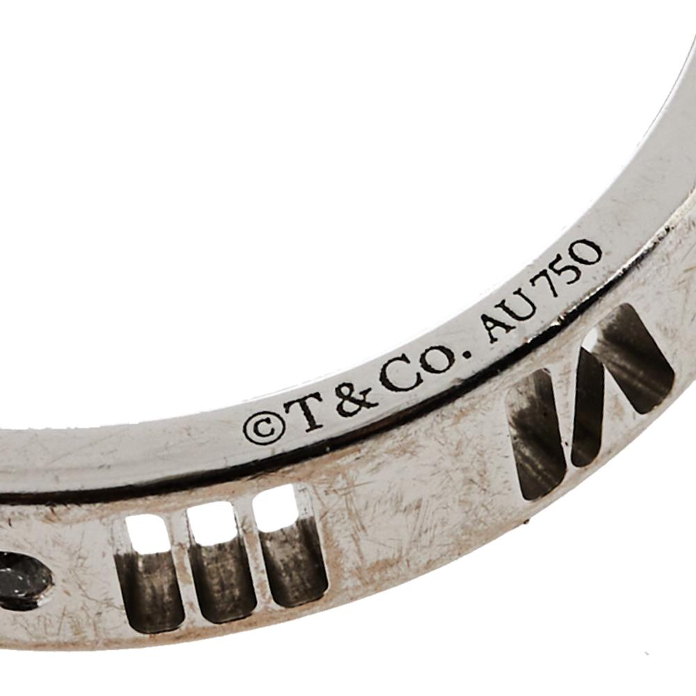 Uncut Tiffany & Co. Atlas Roman Numeral Motif Diamond 18K White Gold Pierced Ring Size