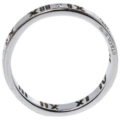 Tiffany & Co. Atlas Roman Numeral Motif Diamond 18K White Gold Pierced Ring Size
