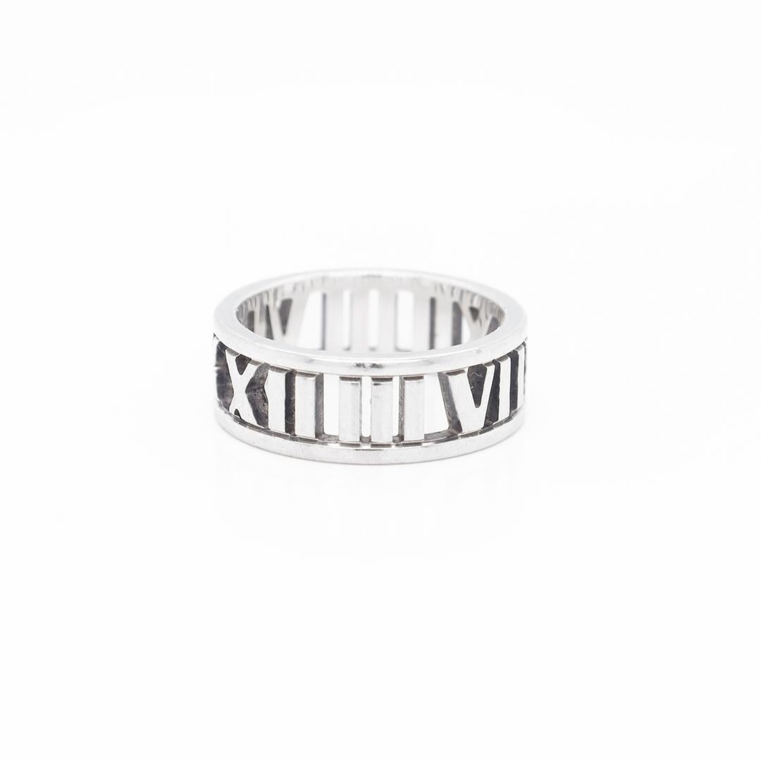 Tiffany & Co. Atlas Roman Numeral Sterling Silver Band Ring In Good Condition For Sale In Philadelphia, PA