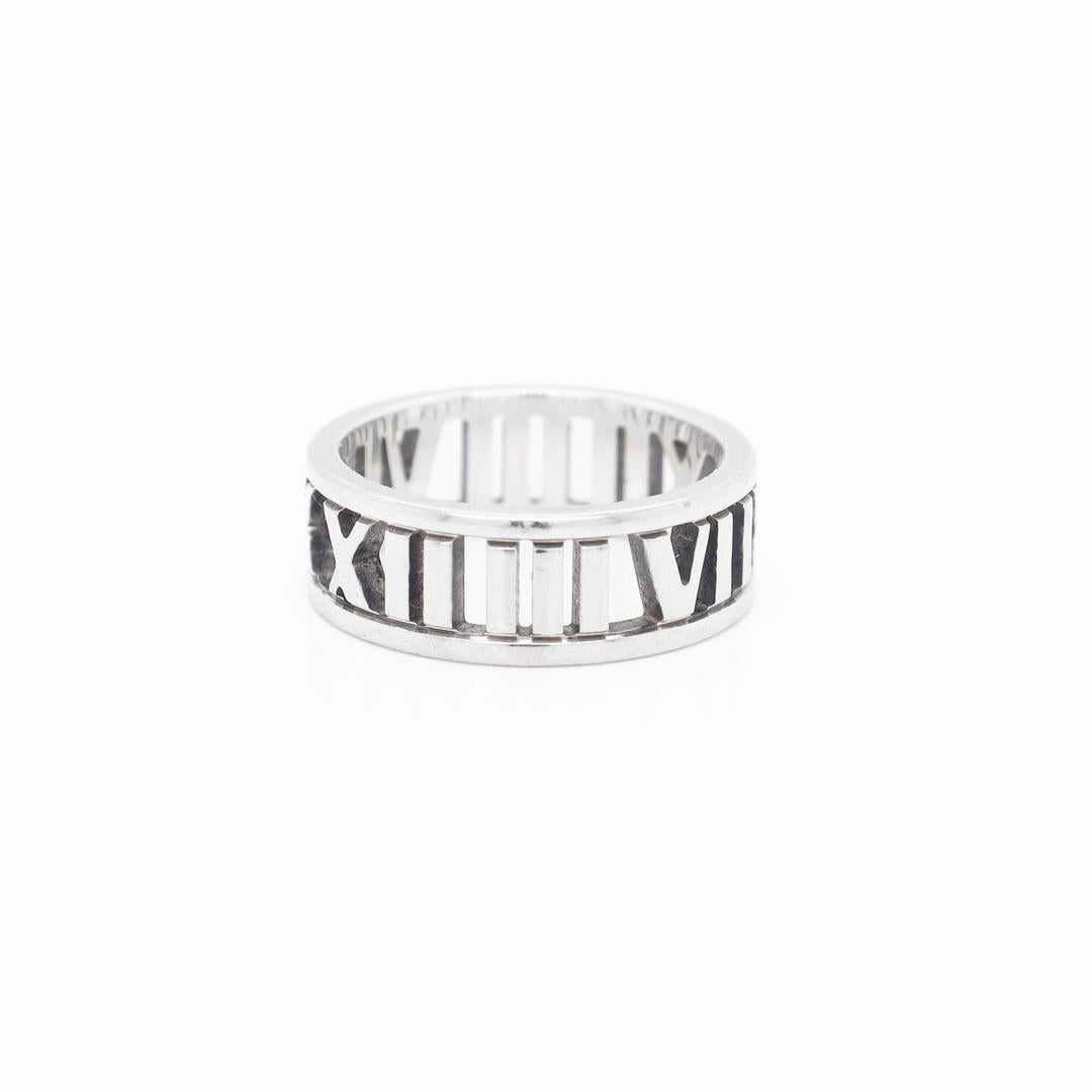 Tiffany & Co. Atlas Roman Numeral Sterling Silver Band Ring In Good Condition In Philadelphia, PA