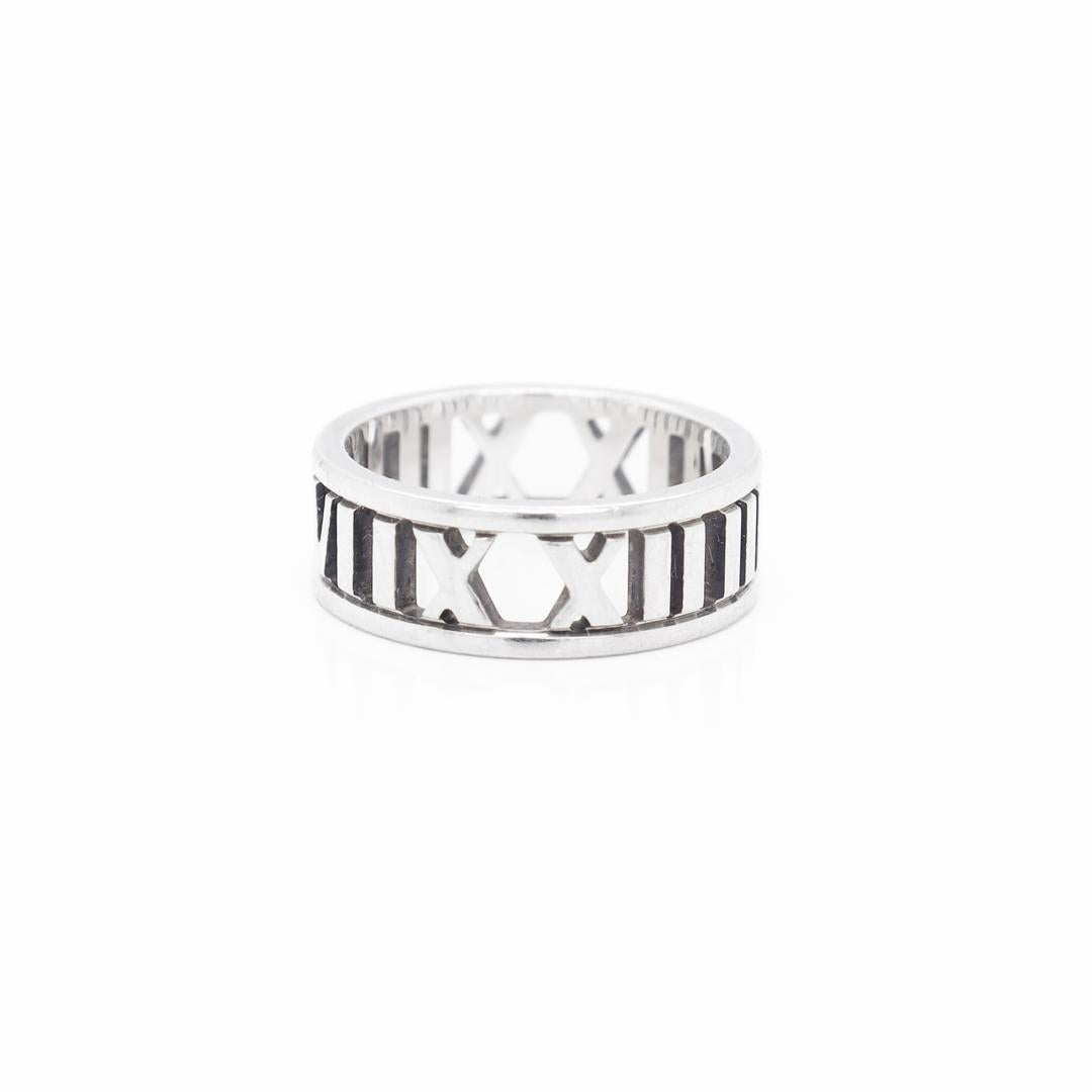 Women's or Men's Tiffany & Co. Atlas Roman Numeral Sterling Silver Band Ring For Sale