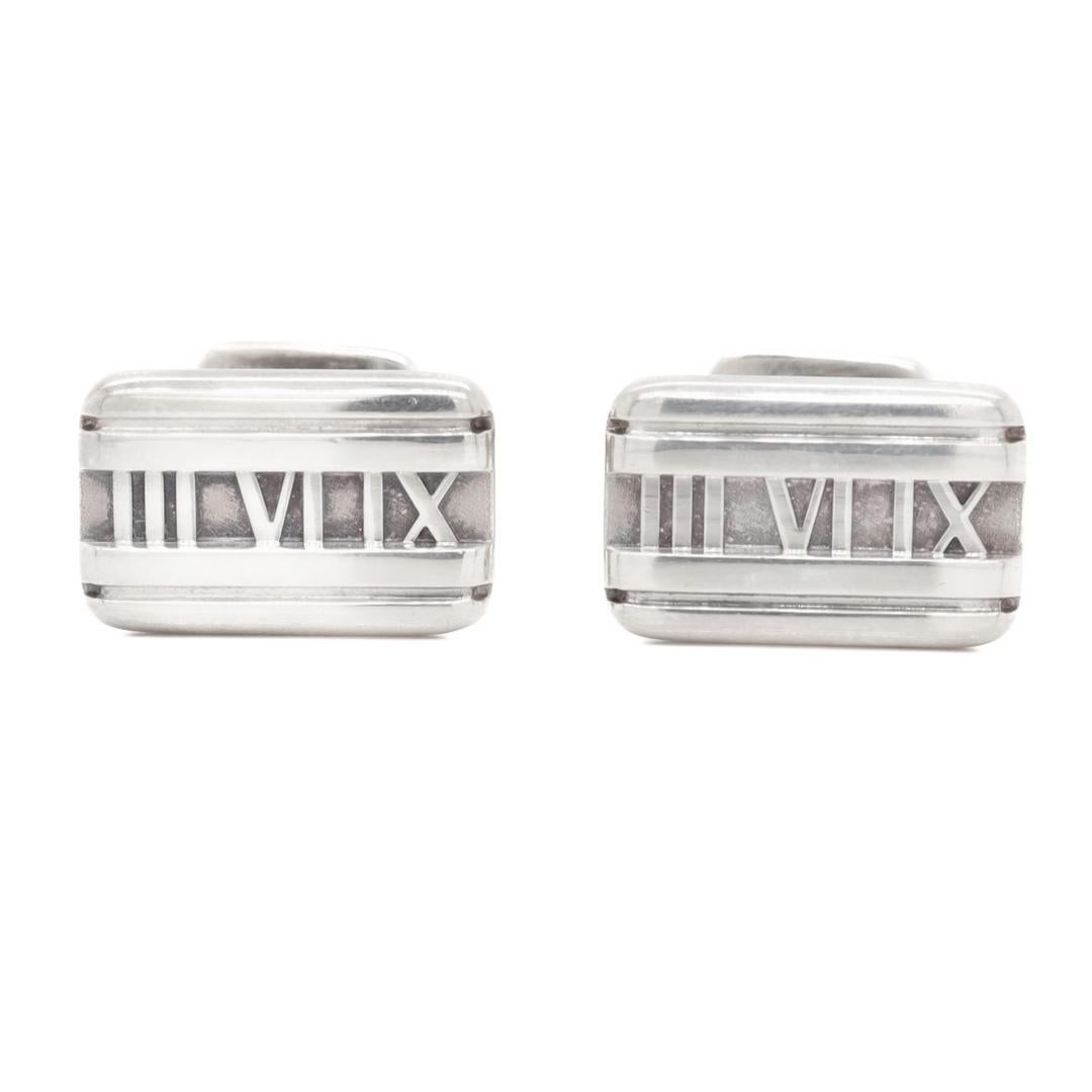 Tiffany & Co. Atlas Roman Numeral Sterling Silver Cufflinks In Good Condition For Sale In Philadelphia, PA