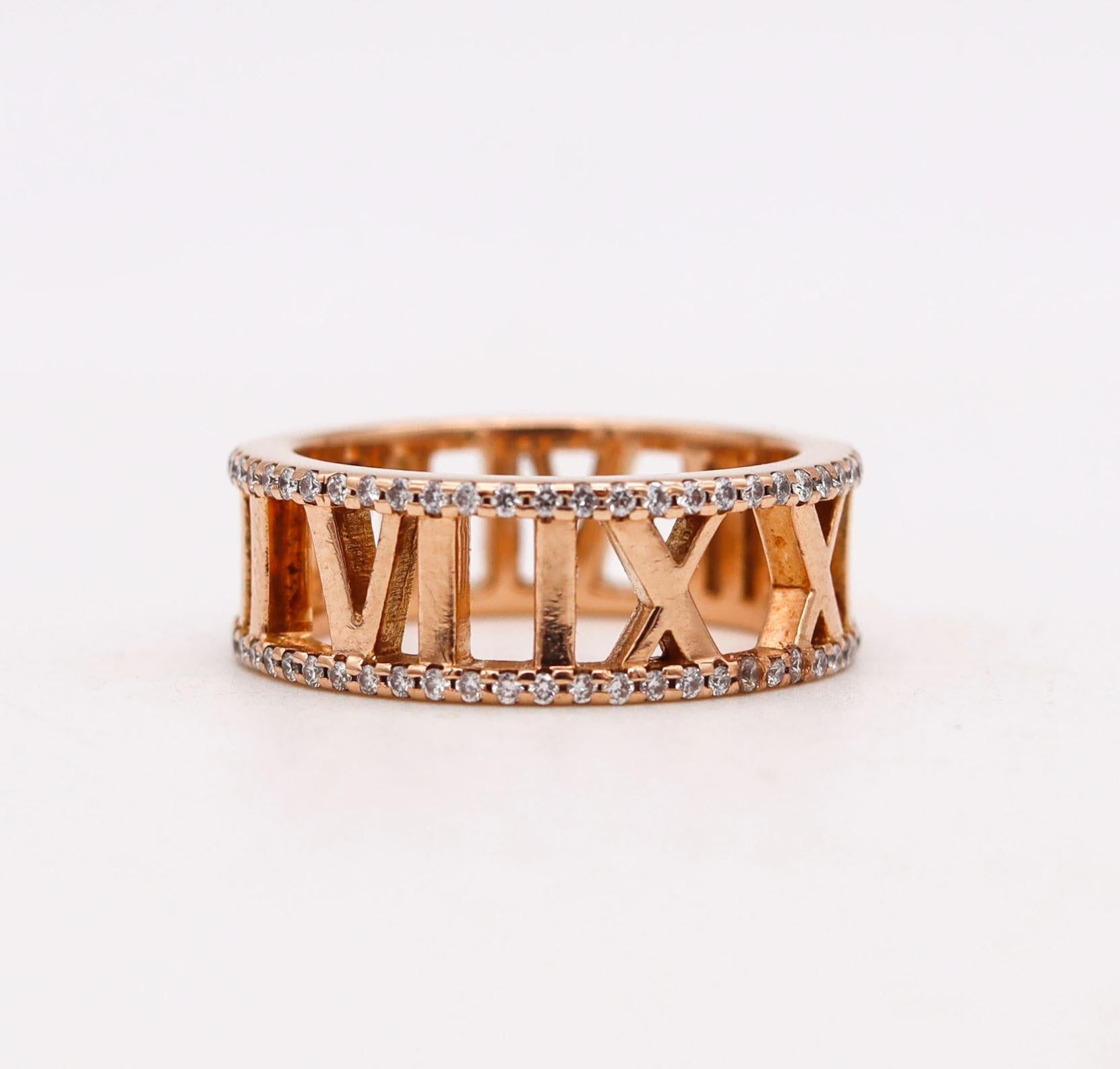 Atlas eternity ring designed by Tiffany & Co.

An iconic modern eternity ring from the popular Atlas collection, created by Tiffany & Co. in New York city. This Roman numerals ring was crafted in solid yellow gold of 18 karats, with high polished
