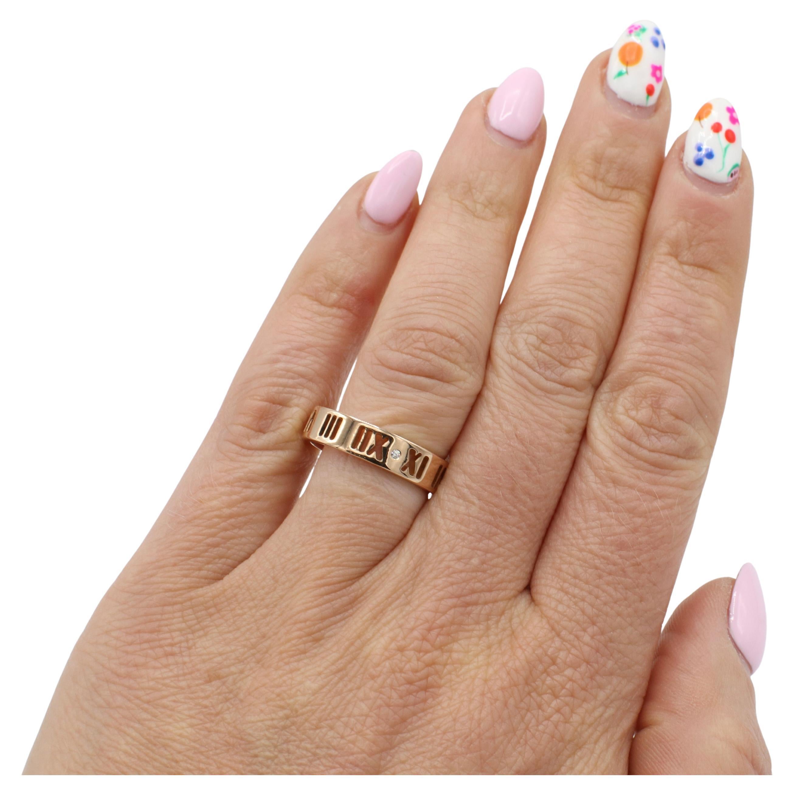 Tiffany & Co. Atlas Rose Gold Natural Diamond Pierced Band Ring In Excellent Condition In  Baltimore, MD