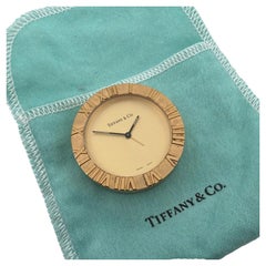 Tiffany & Co. Atlas Travel Alarm Gold Tone Quartz Battery Powered w/ Pouch & Box