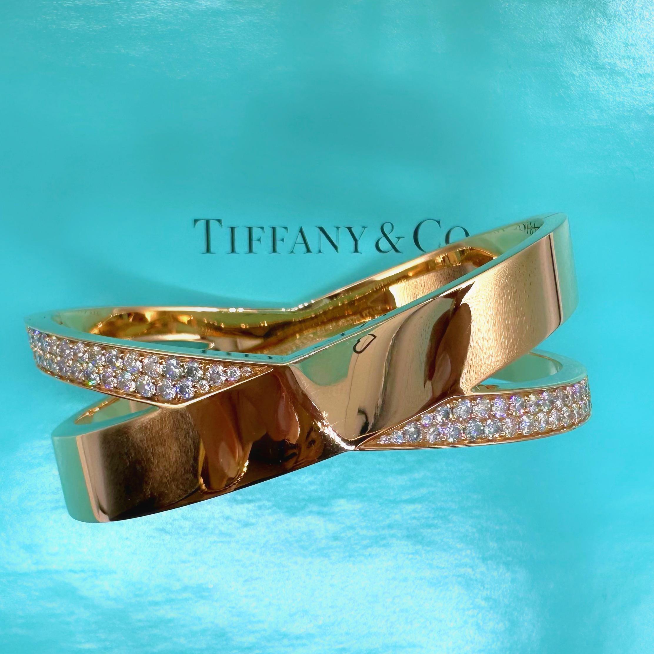 Tiffany & Co. Atlas Wide X 2.27 tcw Diamond Bangle Bracelet 18kt Rose Gold For Sale 6