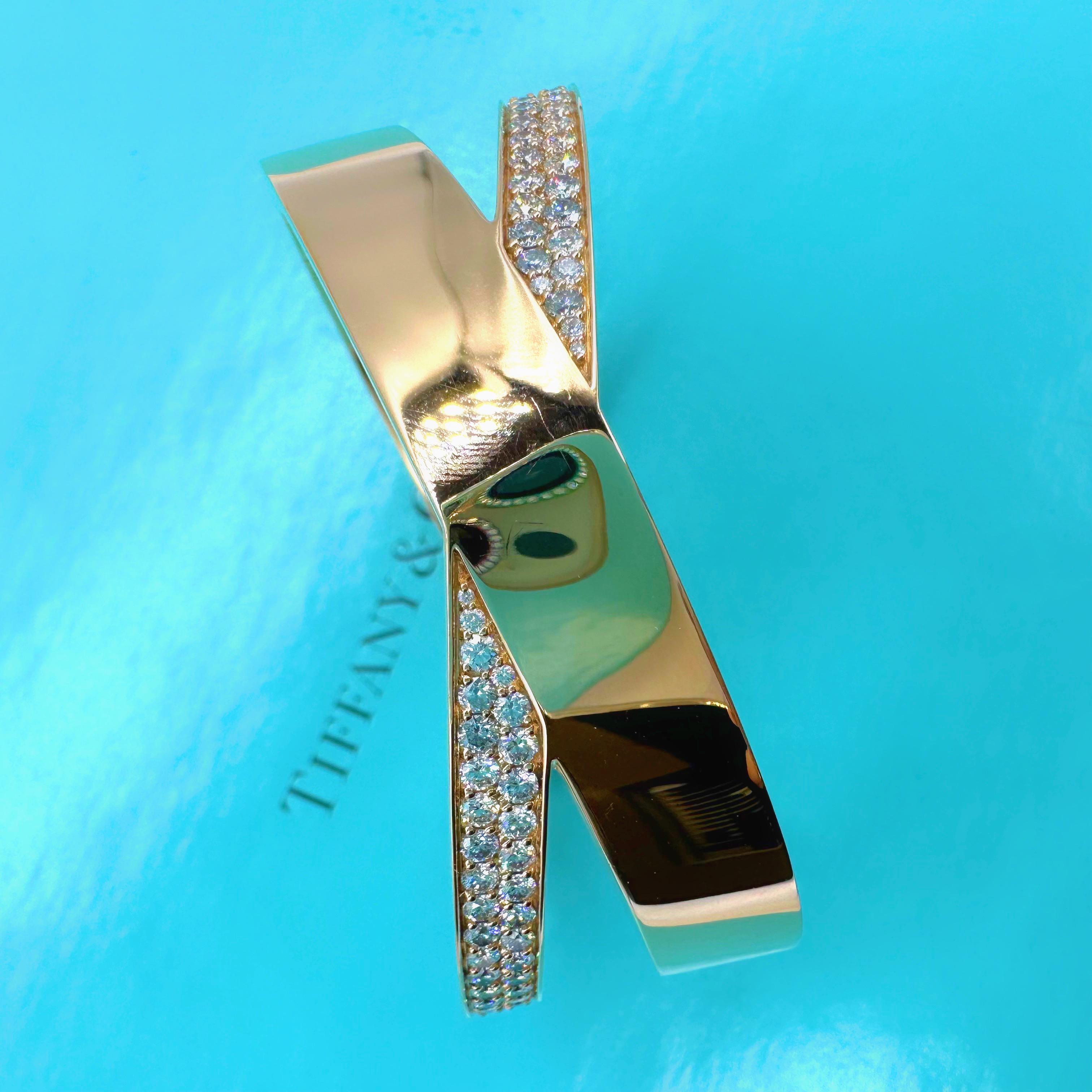 Tiffany & Co. Atlas Wide X 2.27 tcw Diamond Bangle Bracelet 18kt Rose Gold For Sale 7