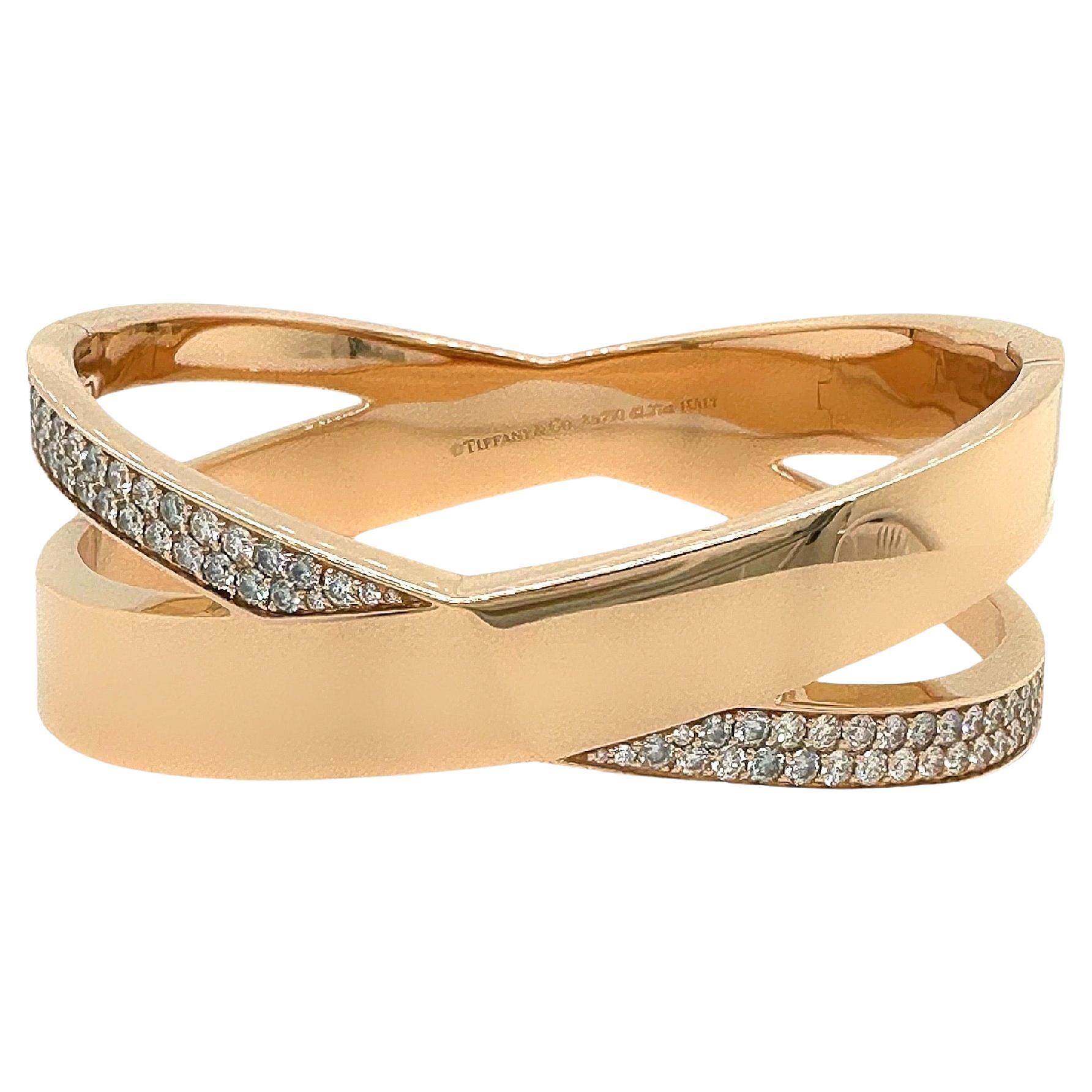 Tiffany & Co. Atlas Wide X 2.27 tcw Diamond Bangle Bracelet 18kt Rose Gold For Sale