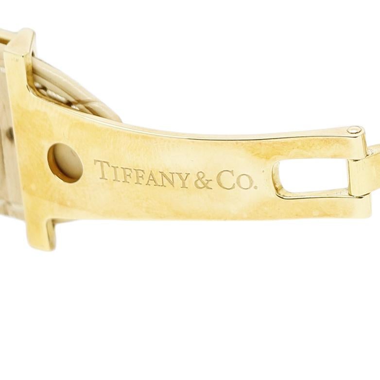Tiffany & Co. Atlas Yellow Gold Automatic Date Watch with Beige Leather Strap For Sale 1