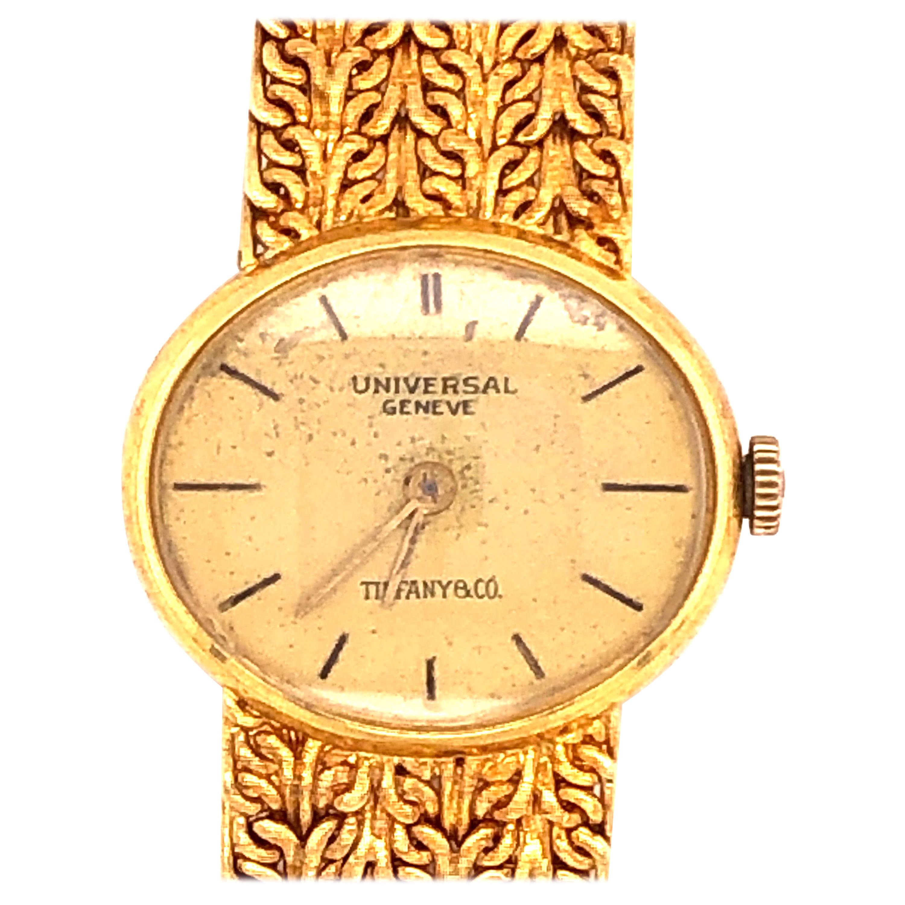 Tiffany & Co. Attrib.Universal Genève Ladies 18 Karat Yellow Gold Watch and Band For Sale