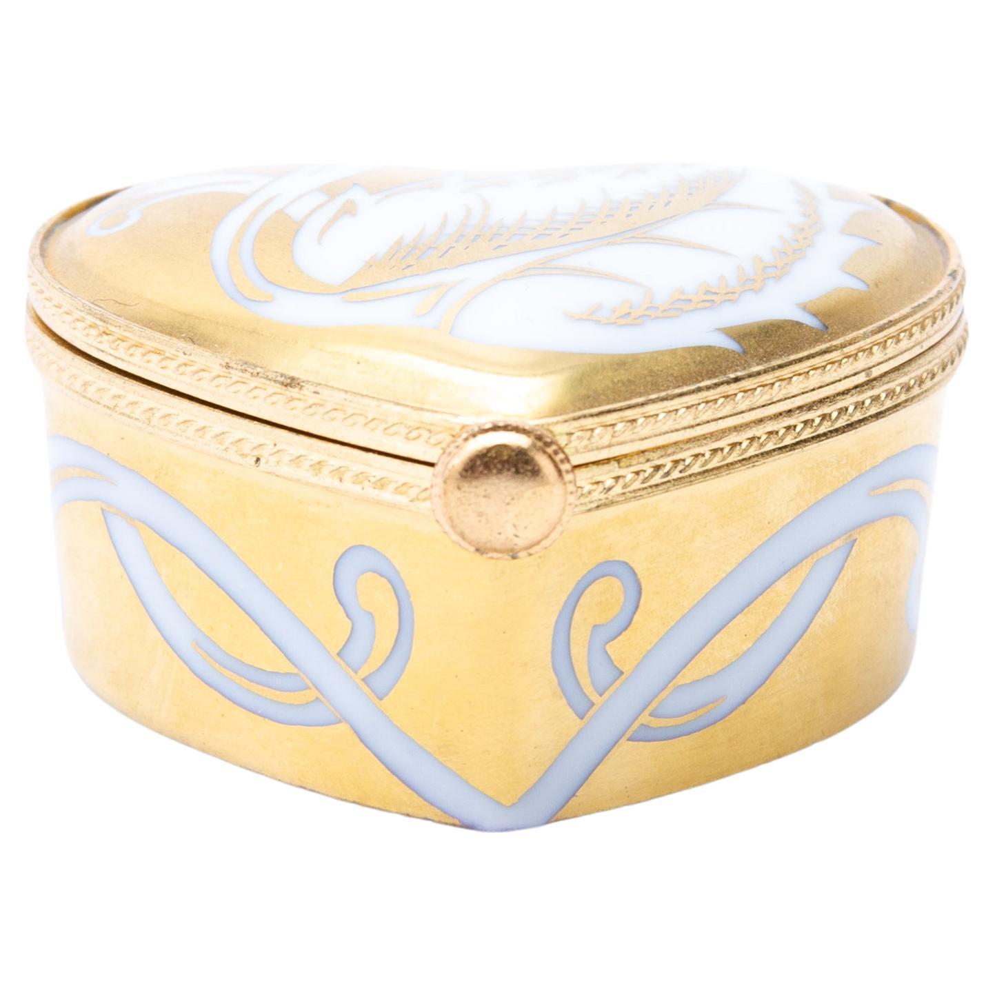 Tiffany & Co. "Aubepine" 24KT Gold Gilt Porcelain Heart Shaped Lidded Box