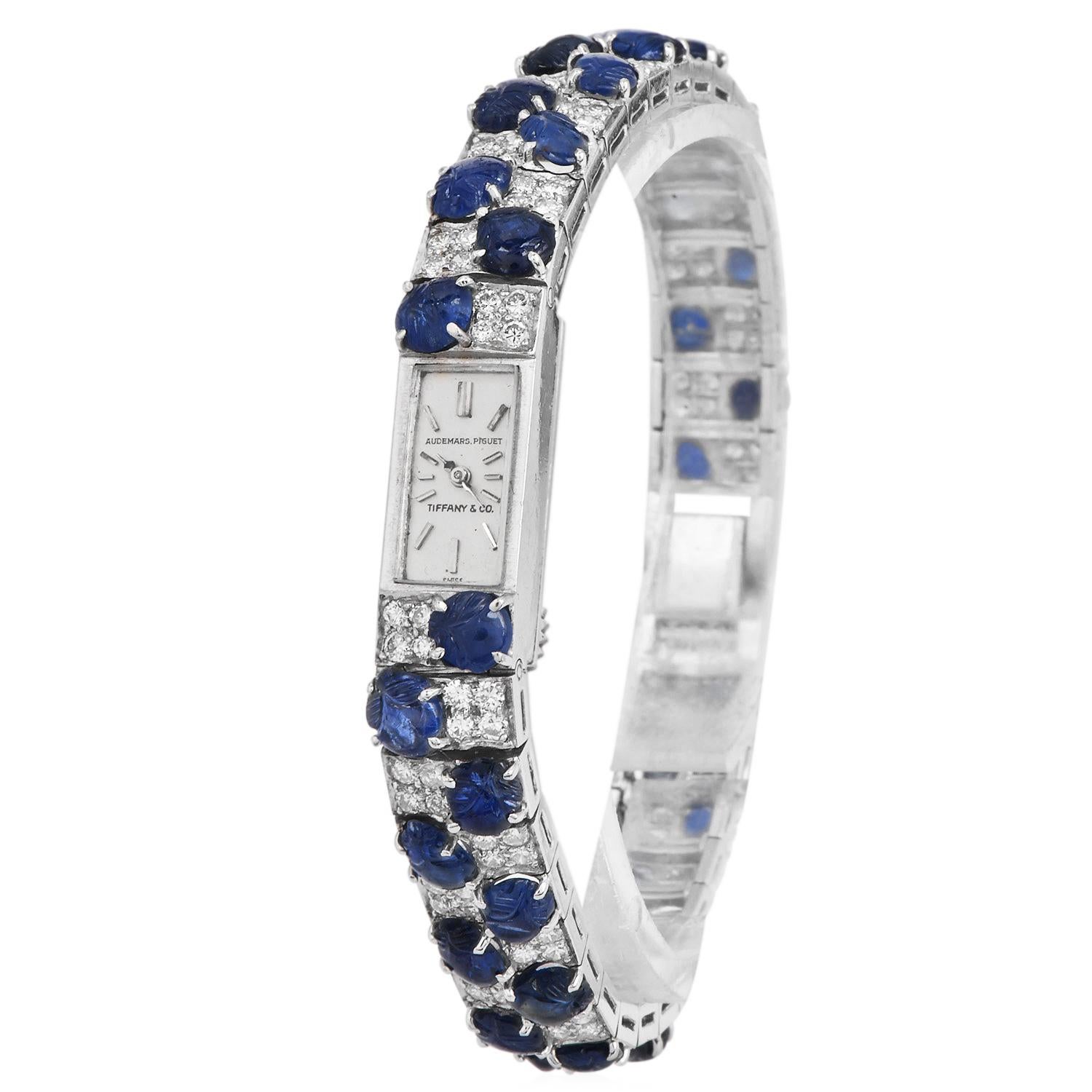 Art Deco Tiffany & Co. Audemars Piguet Platinum Sapphire Diamond Watch For Sale