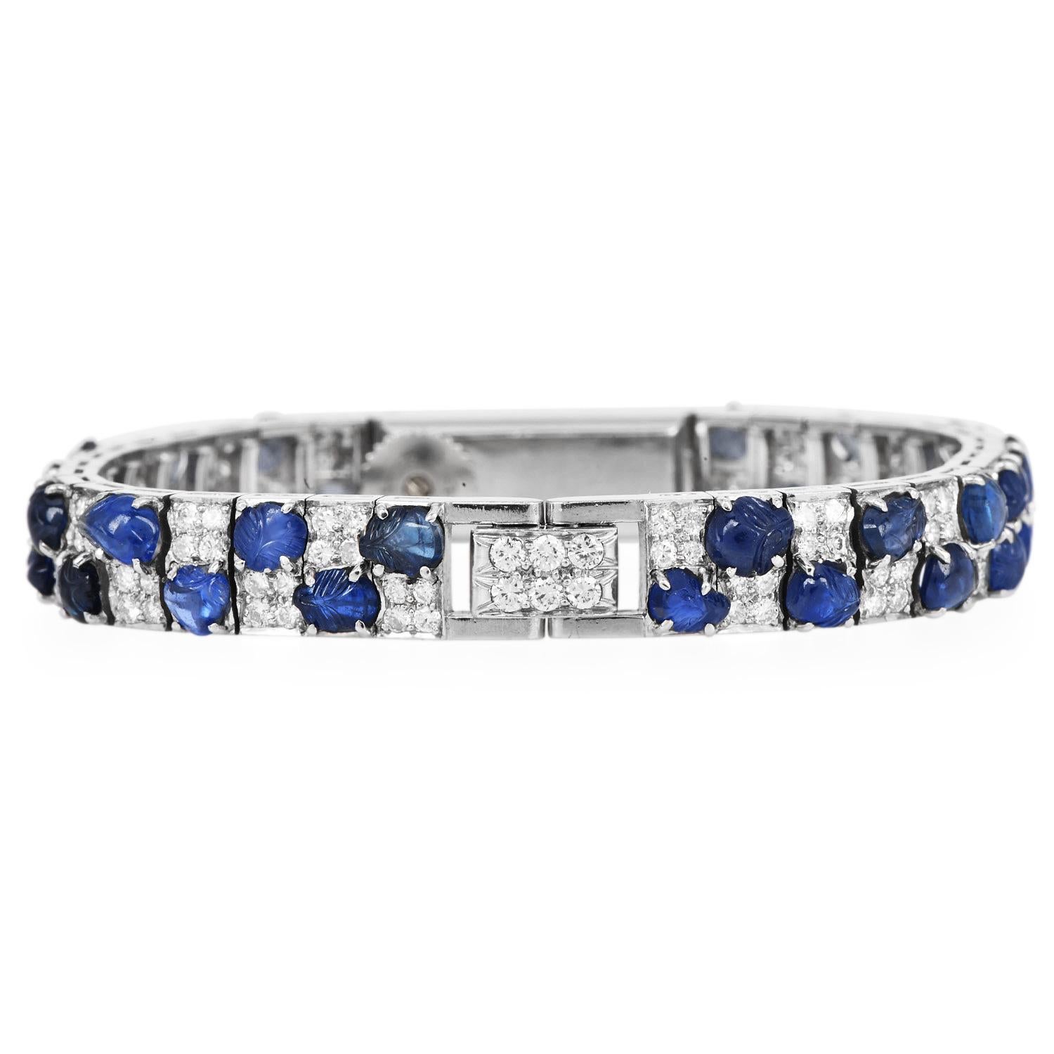 Round Cut Tiffany & Co. Audemars Piguet Platinum Sapphire Diamond Watch For Sale