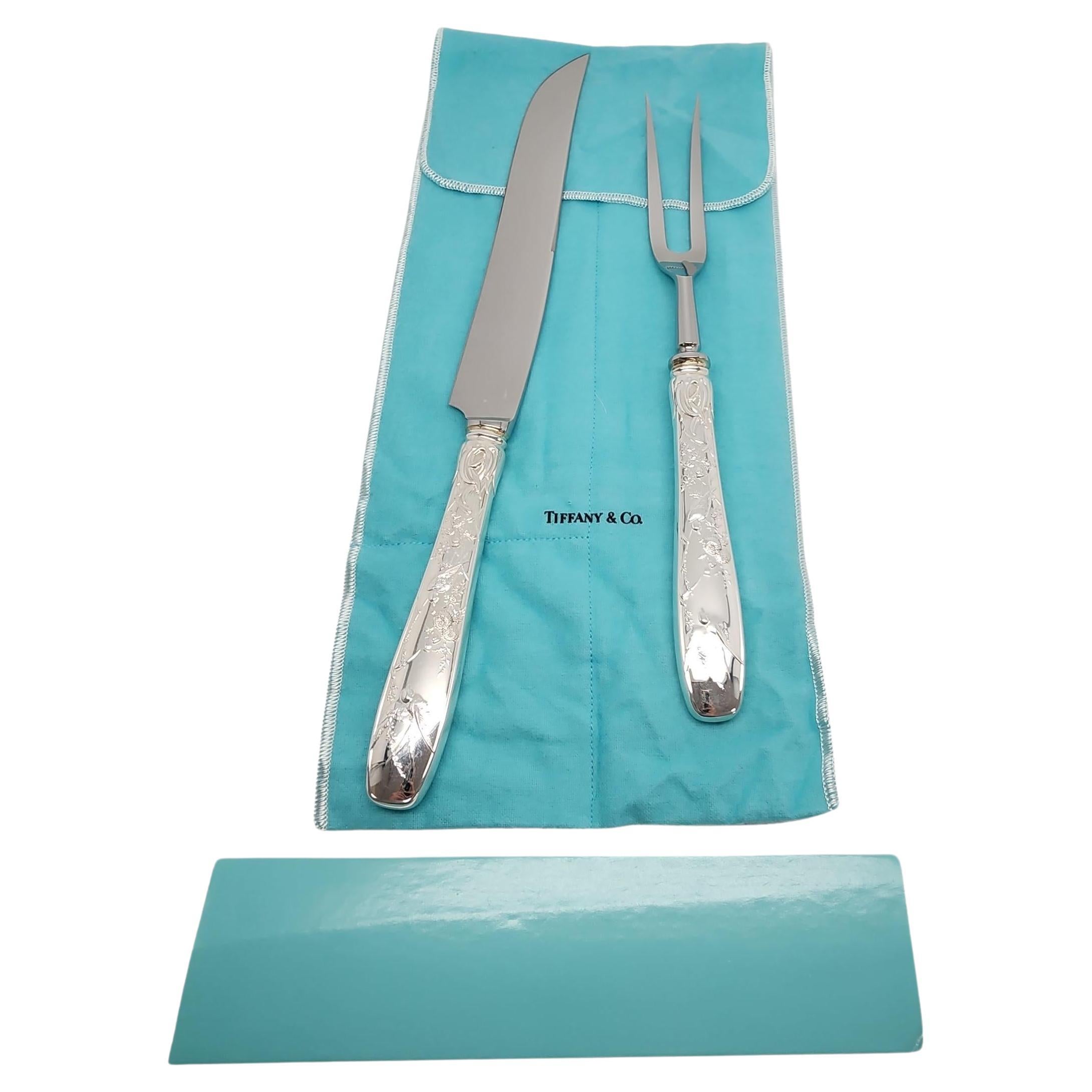 Tiffany & Co Audubon Sterling Silver 2pc Knife Fork Carving Set w/Pouch #15346