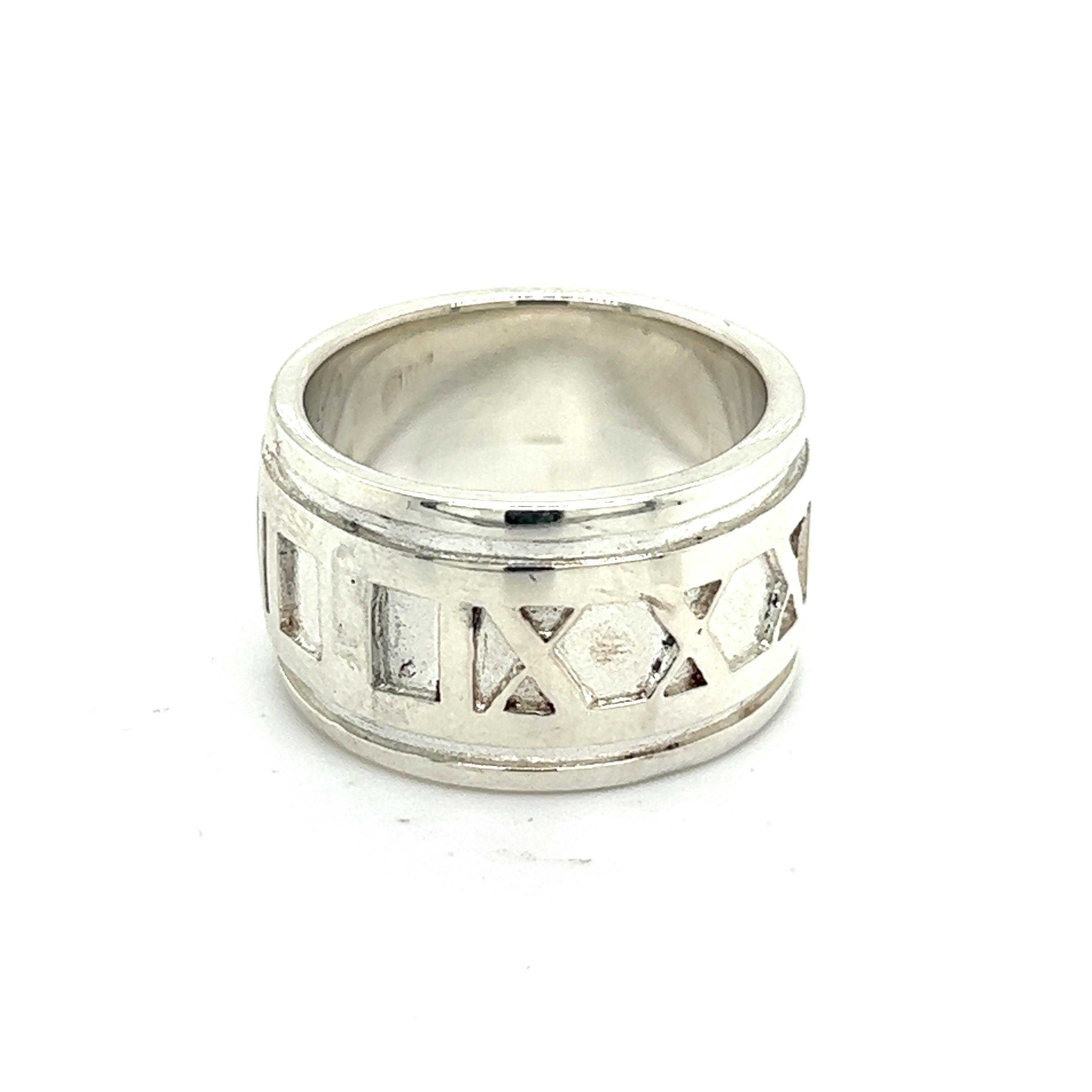 Tiffany & Co Authentic Estate Atlas Ring Size 5 Silver 11 mm For Sale 1
