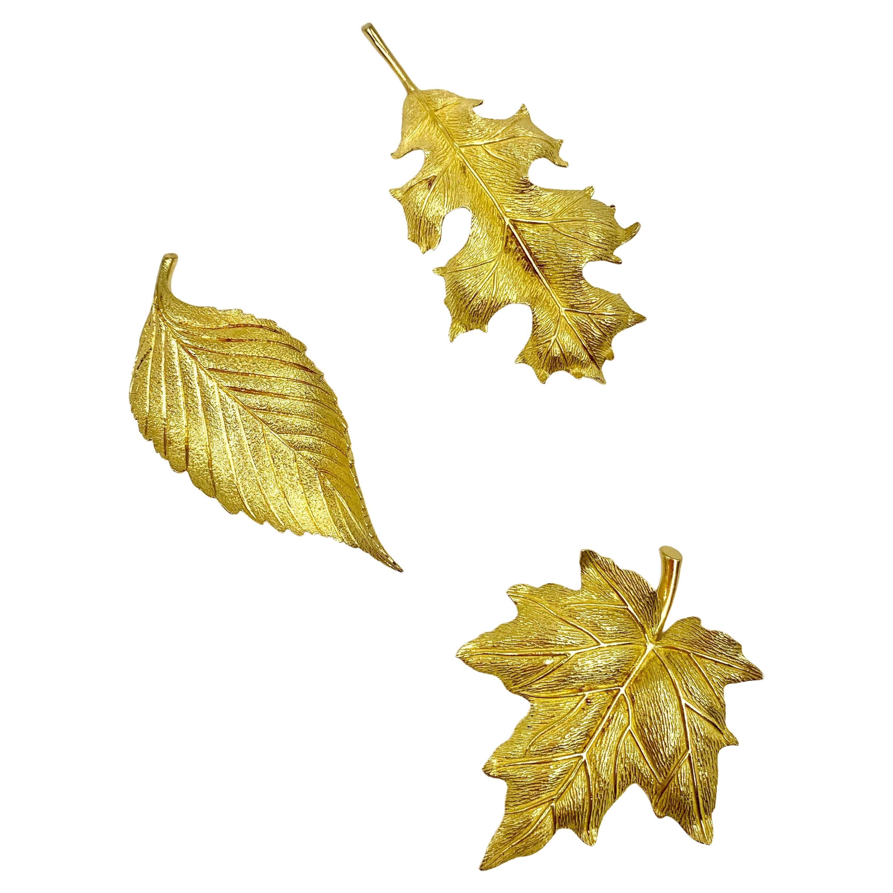 Tiffany 
Co. Feuilles d
automne Lot de 3 broches en or jaune 18 carats Bouleau, Erable, Chêne en vente