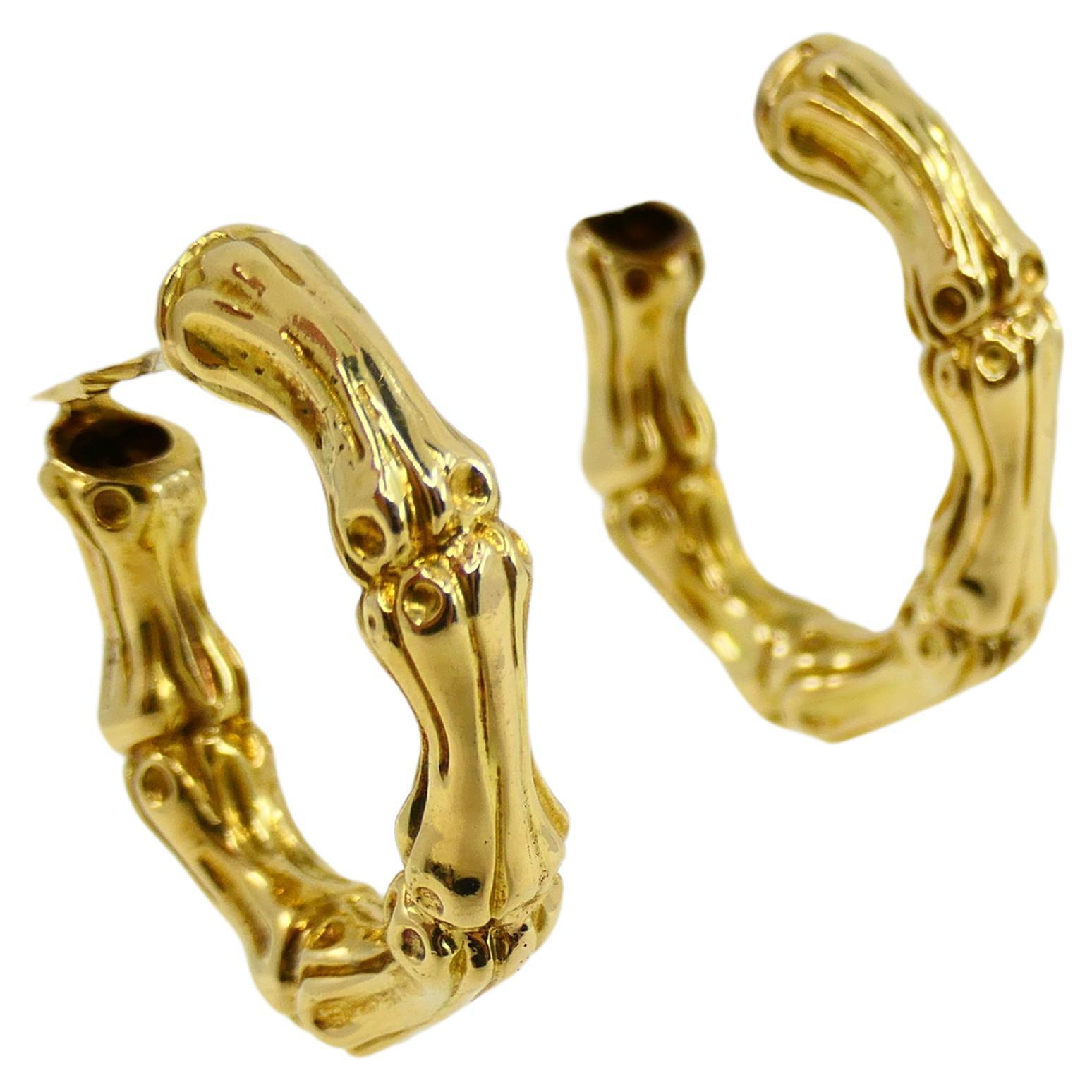 Tiffany & Co. Bamboo Hoop Earrings 18k Gold In Excellent Condition In Beverly Hills, CA