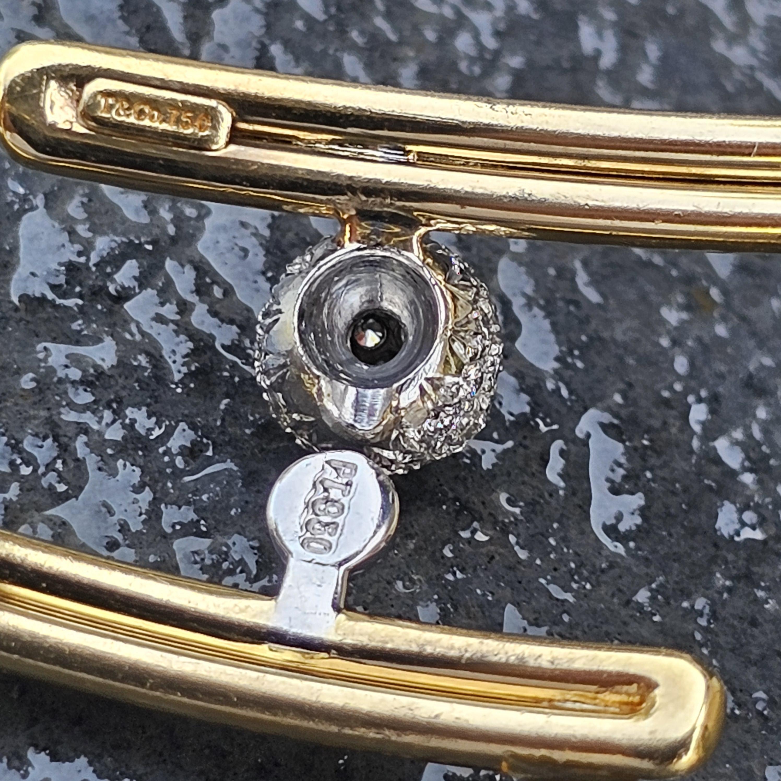 Tiffany & Co. Bracelet Bangle Or Jaune 18k Platine Diamant Pave 19.8g en vente 5