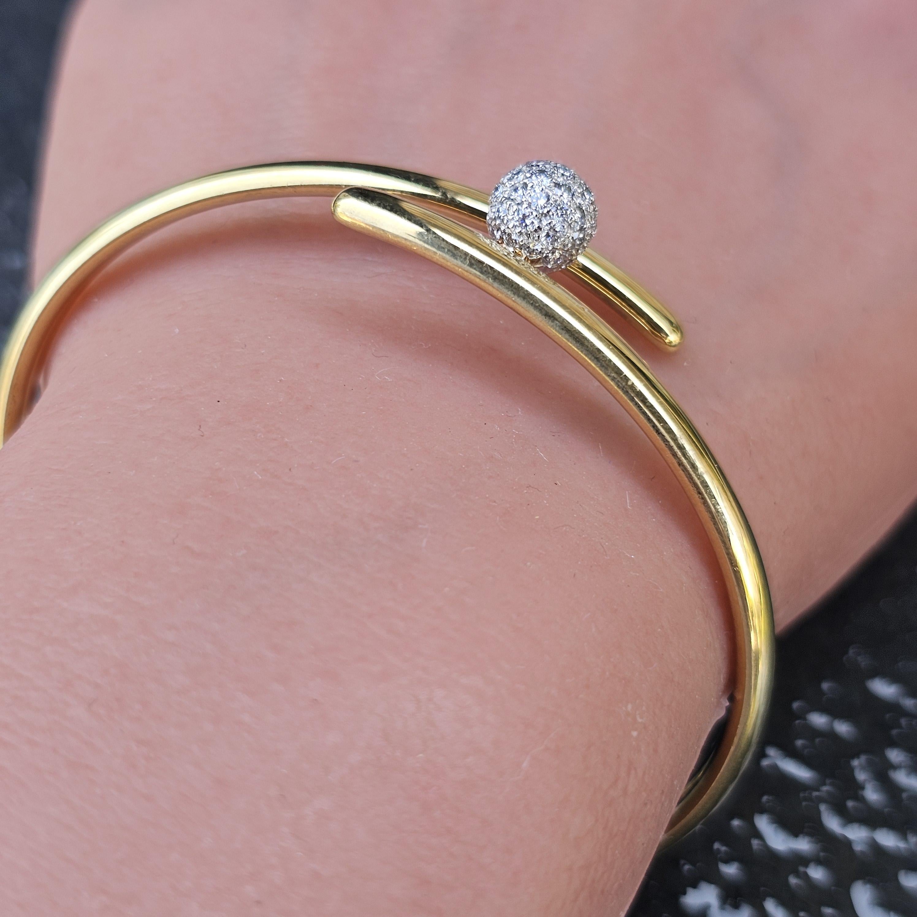 Tiffany & Co. Bracelet Bangle Or Jaune 18k Platine Diamant Pave 19.8g en vente 2