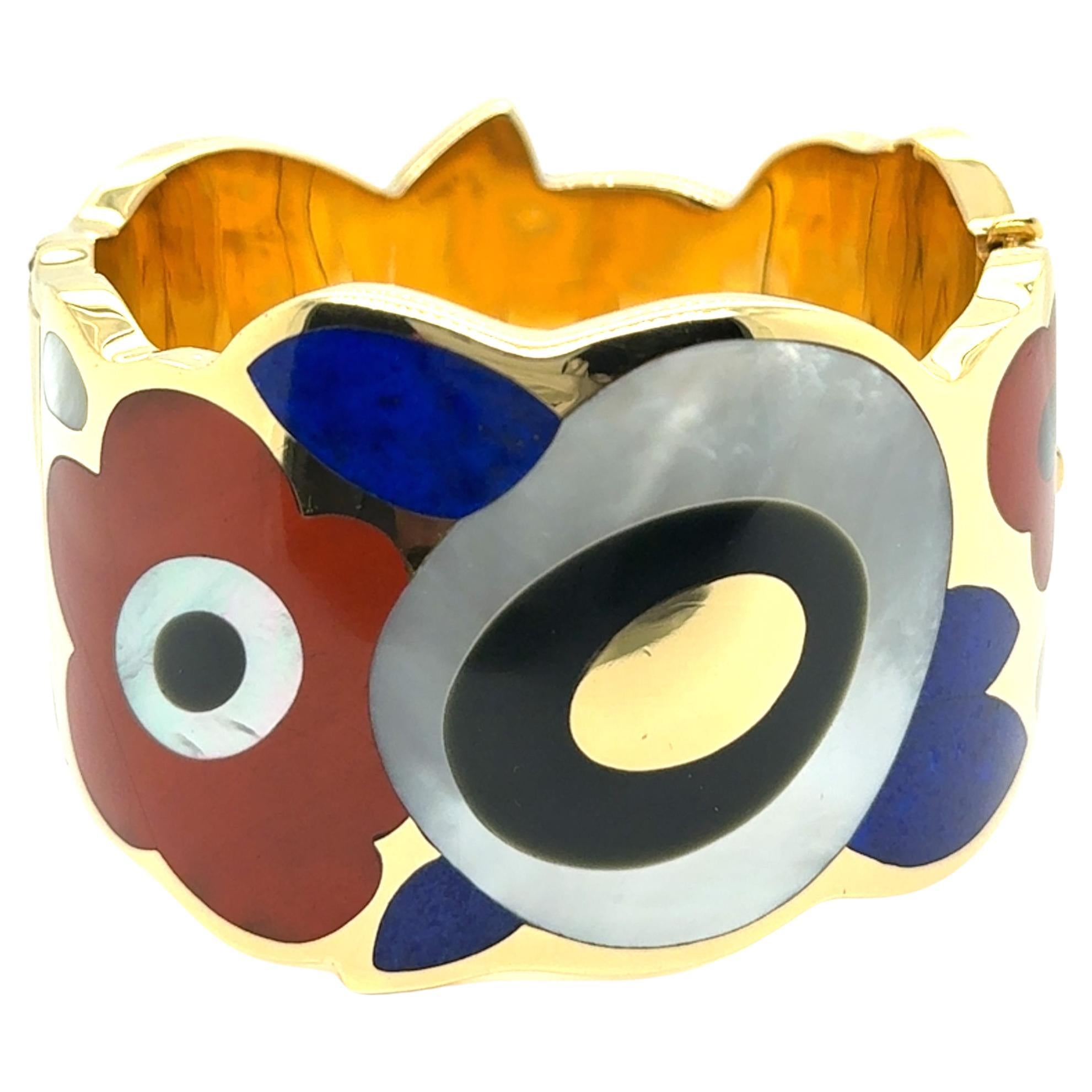 Tiffany & Co Bangle with Vibrant Gemstones in 18K Yellow Gold by Angela Cumming For Sale