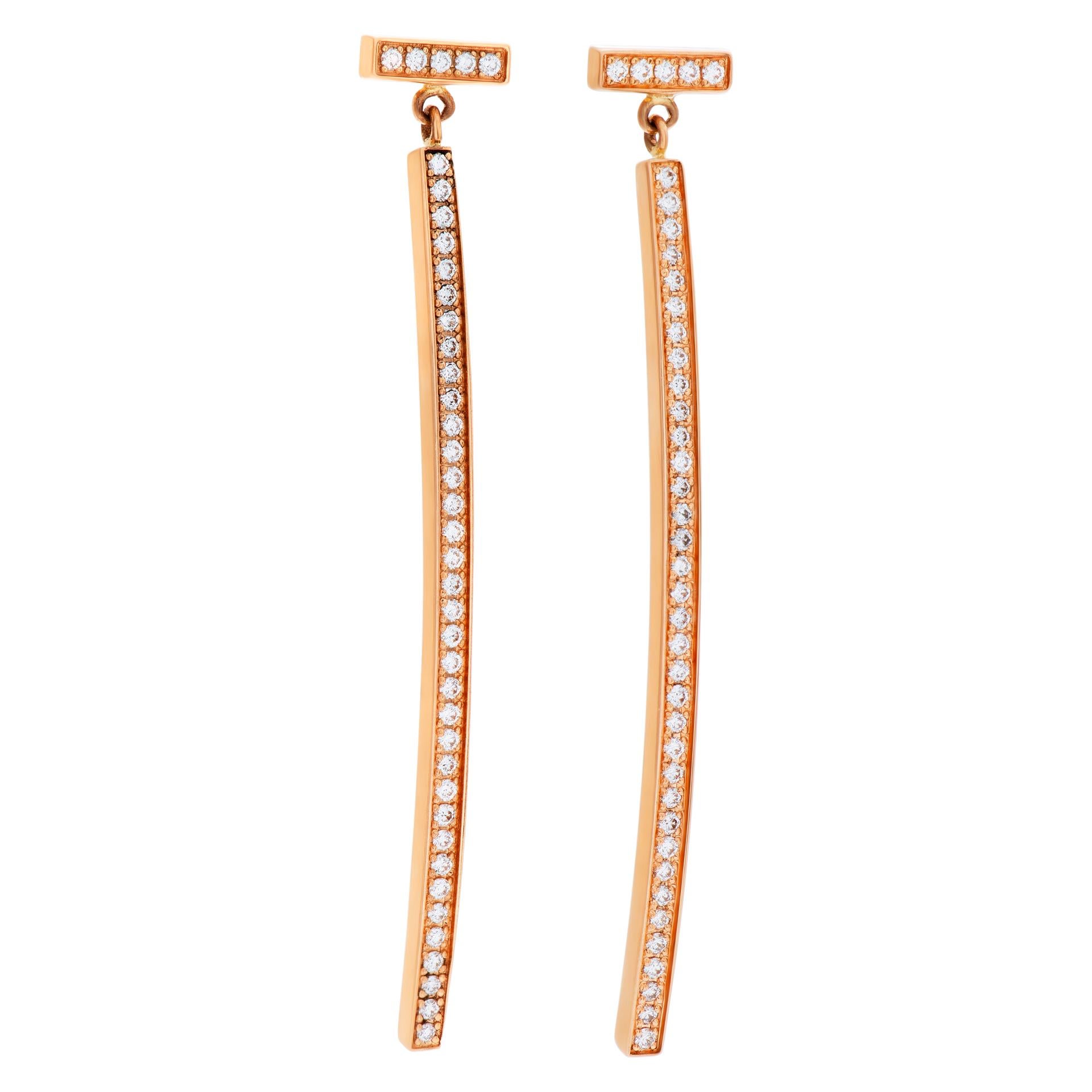 Tiffany & Co. Bar Ohrringe in 18k Rose Gold W / Diamanten. Falllänge von 1,5 Zoll.