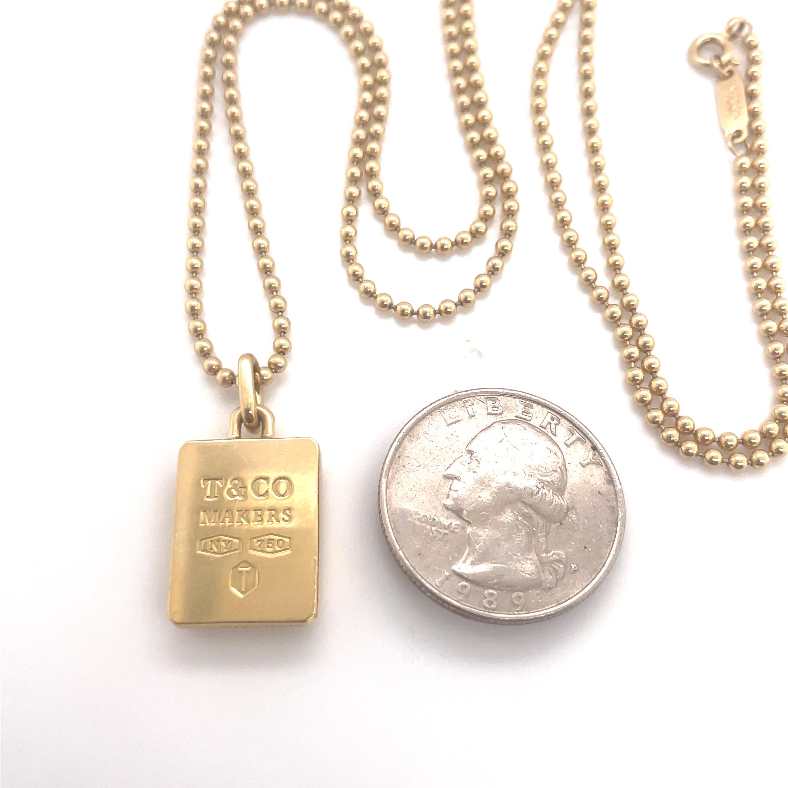Tiffany & Co. Bar Pendant Necklace 18 Karat Yellow Gold 25.9 Grams In Excellent Condition In New York, NY