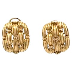 Tiffany & Co Basket Weave 18 Karat Yellow Gold Ear Clip Earrings Circa 1992