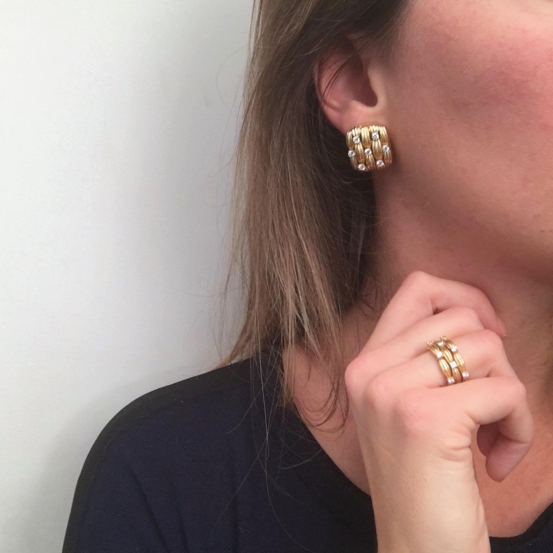 Tiffany & Co. Basket Weaves Diamonds Yellow Gold Clip Earrings 2