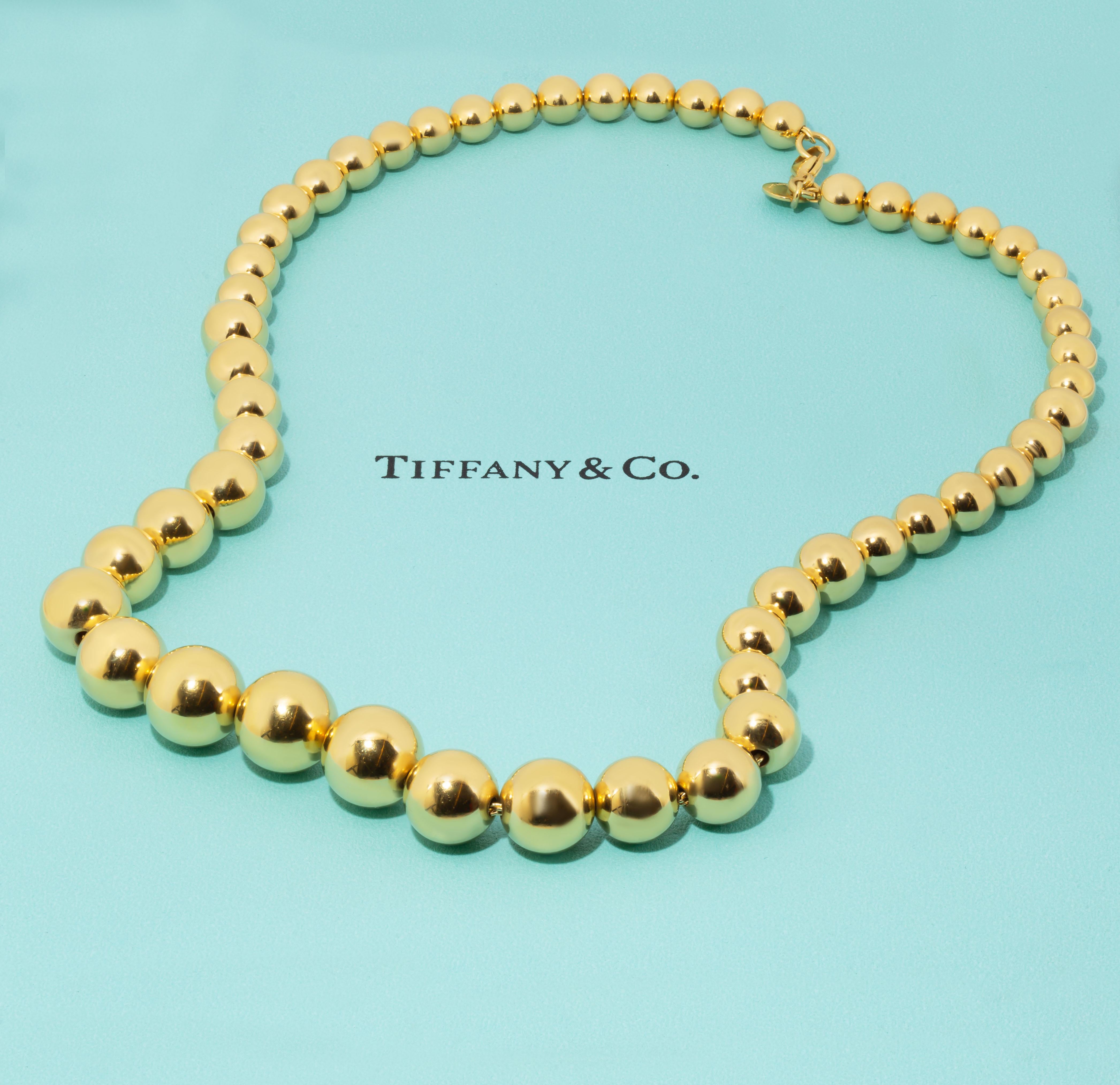 Tiffany & Co Beaded Ball Necklace In 18K Yellow Gold In New Condition For Sale In New York, NY