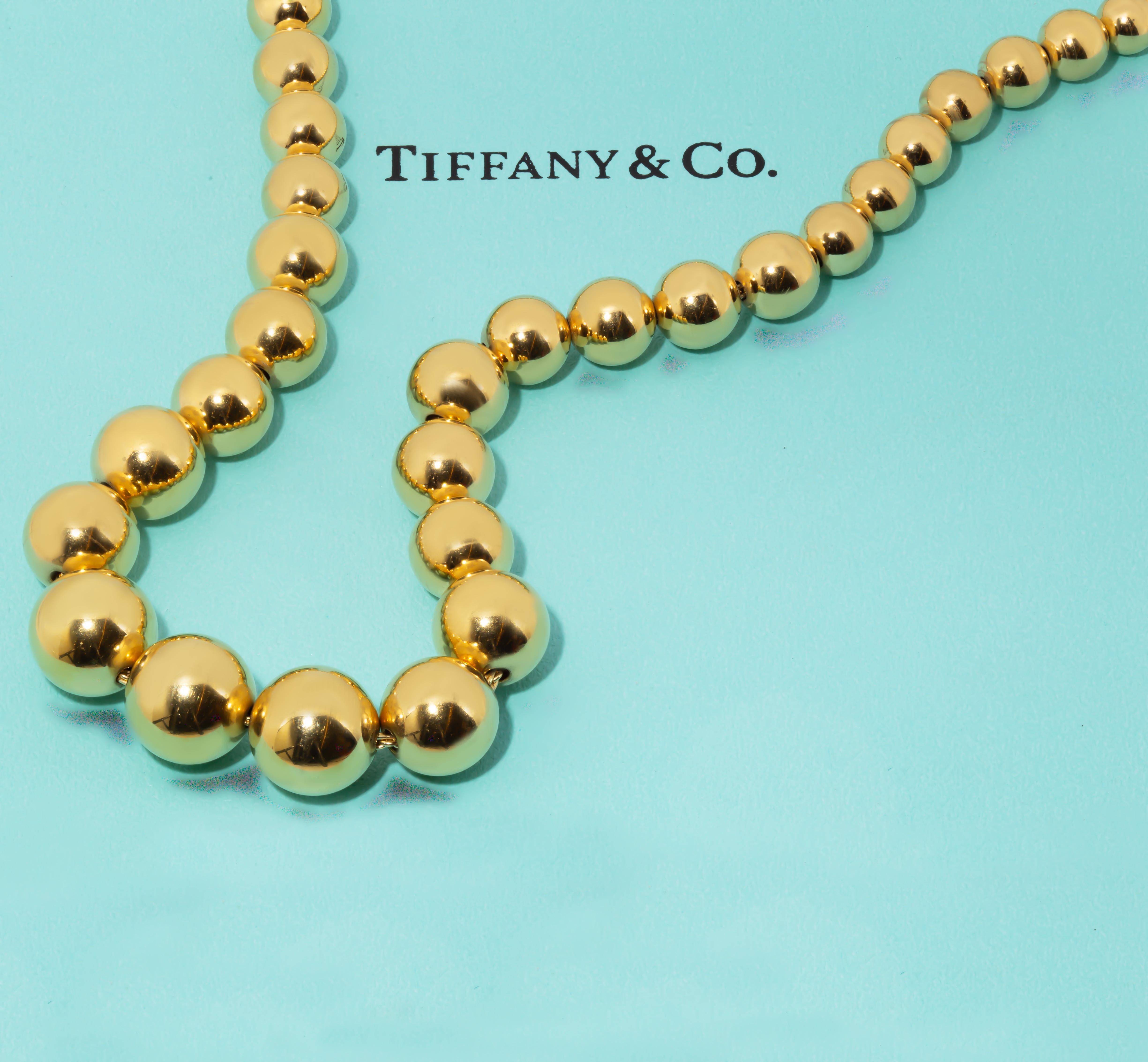 Women's or Men's Tiffany & Co Beaded Ball Necklace In 18K Yellow Gold For Sale