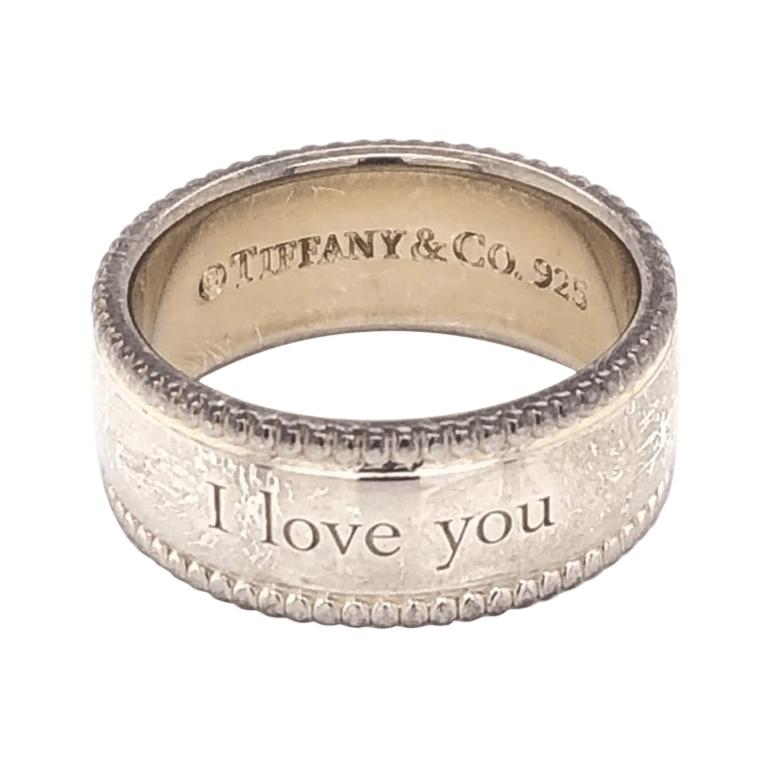 TIFFANY and CO Beaded Band Sterling Silver I LOVE YOU Ring Estate