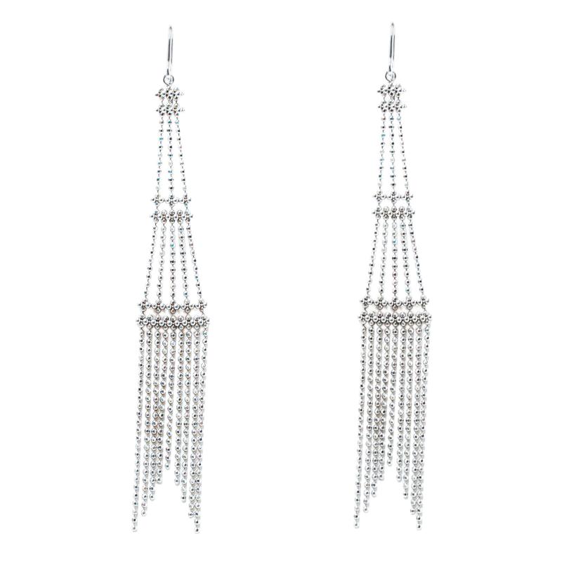 Tiffany & Co. Beaded Fringe Tower 18k White Gold Long Hook Earrings