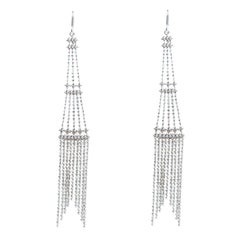 Tiffany & Co. Beaded Fringe Tower 18k White Gold Long Hook Earrings
