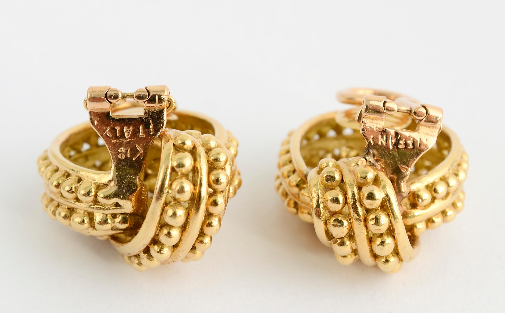 Modern Tiffany & Co. Beaded Gold Knot Earrings