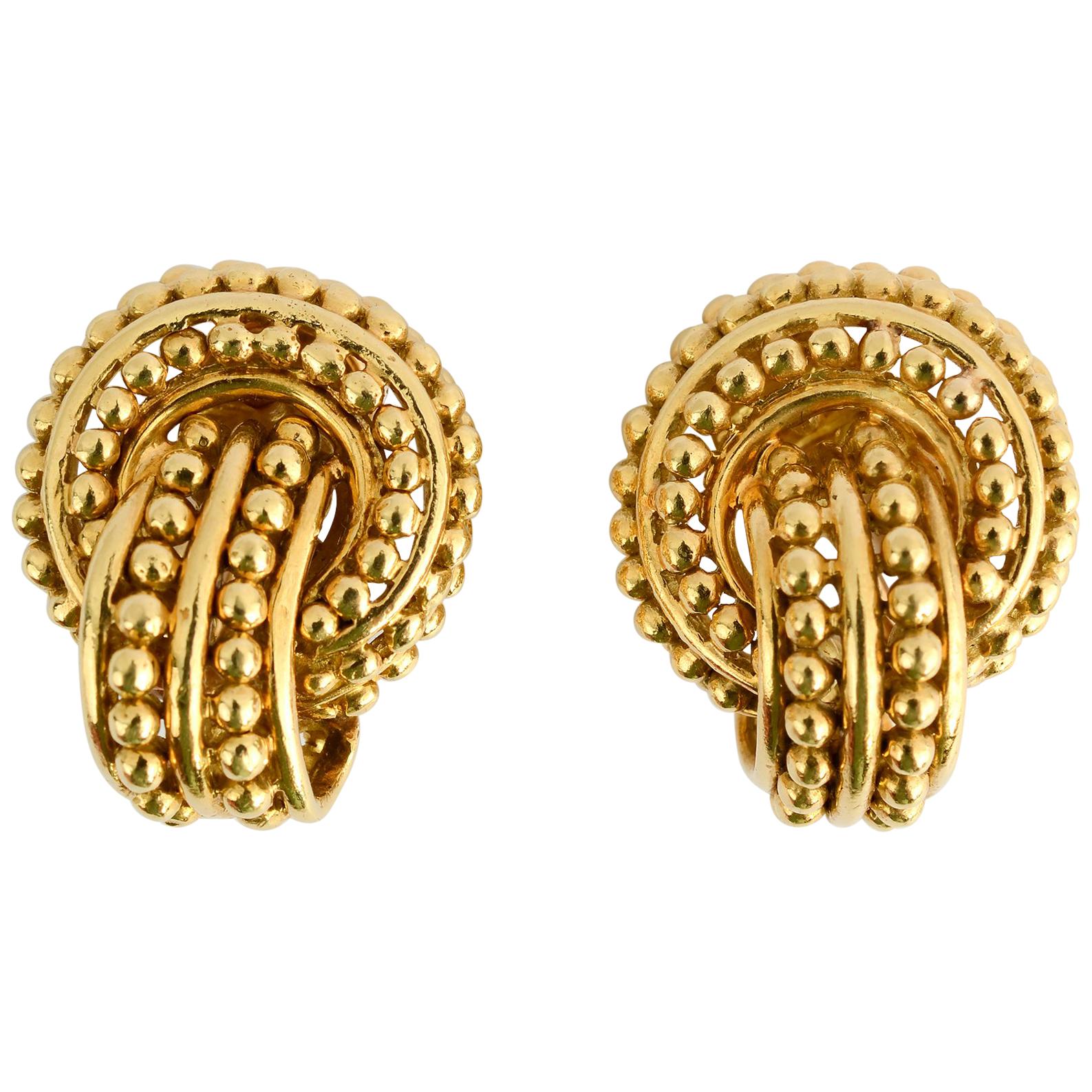 Tiffany & Co. Beaded Gold Knot Earrings