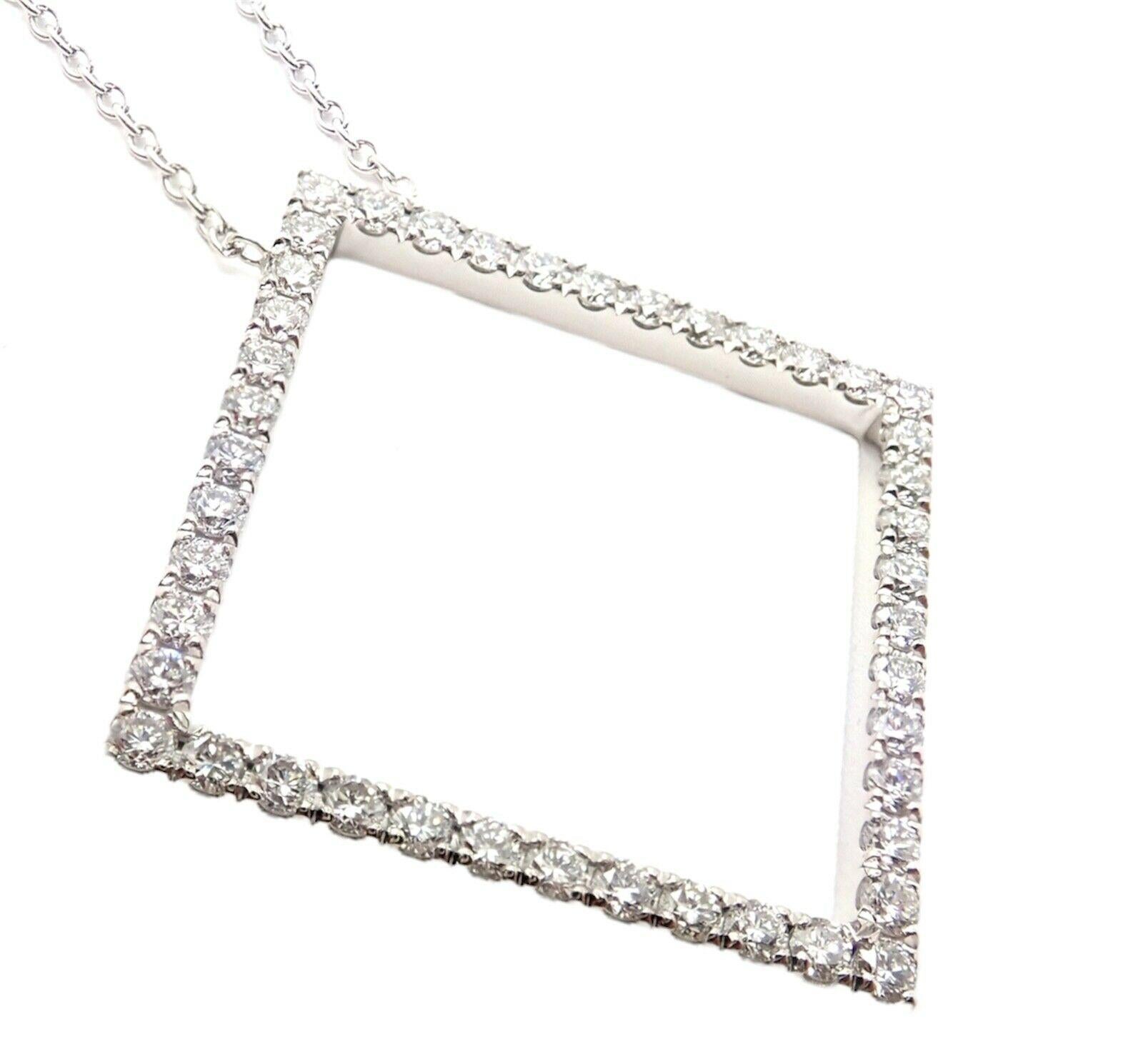 18k White Gold Diamond Square Pendant Necklace by Tiffany & Co. Belgium
With 43 Diamonds VS1 clarity, G color total weight approx. .50ct
Details:
Length: 16