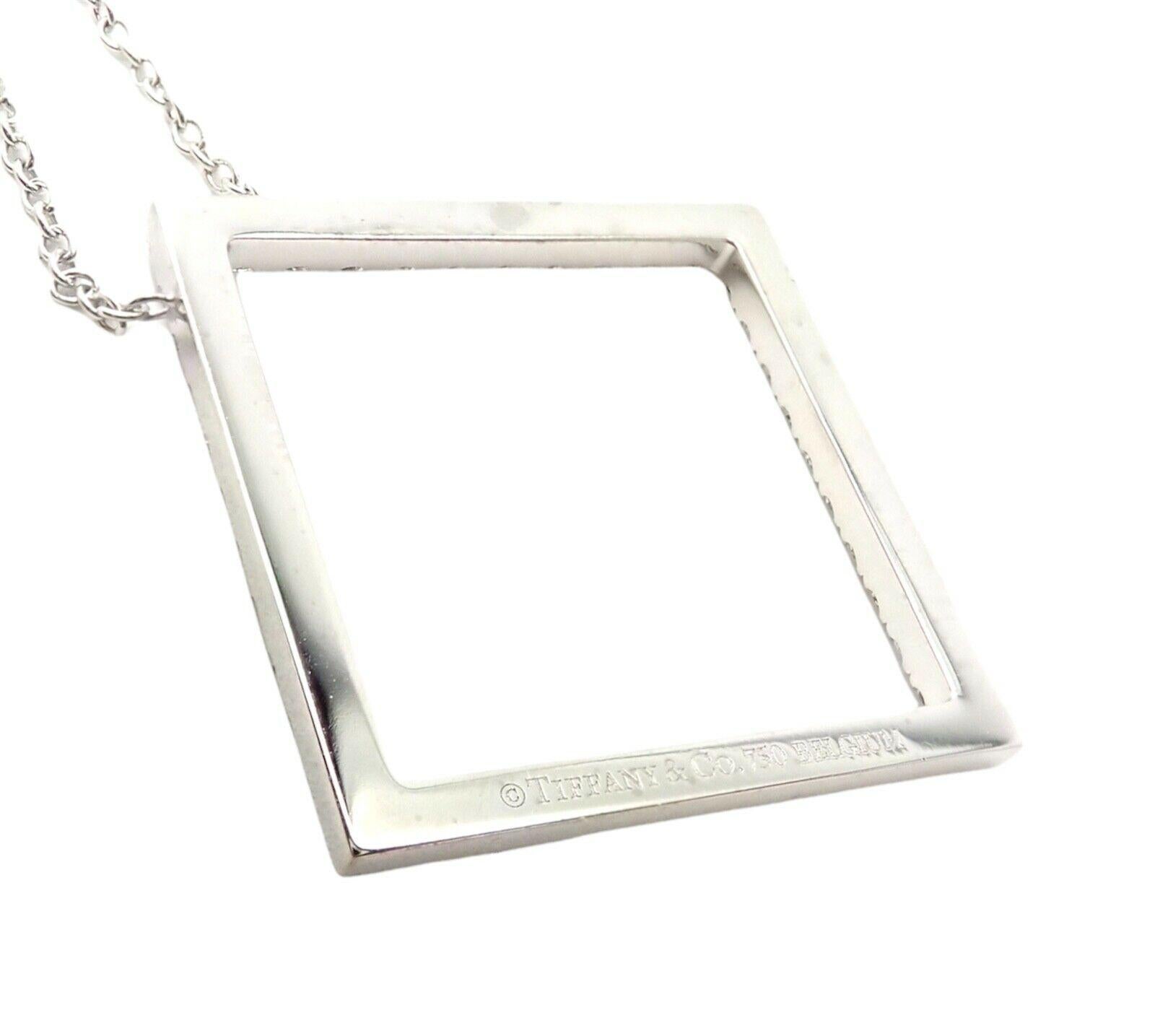 Tiffany & Co Belgien Diamant-Halskette mit quadratischem Weißgold-Anhänger im Zustand „Hervorragend“ in Southampton, PA