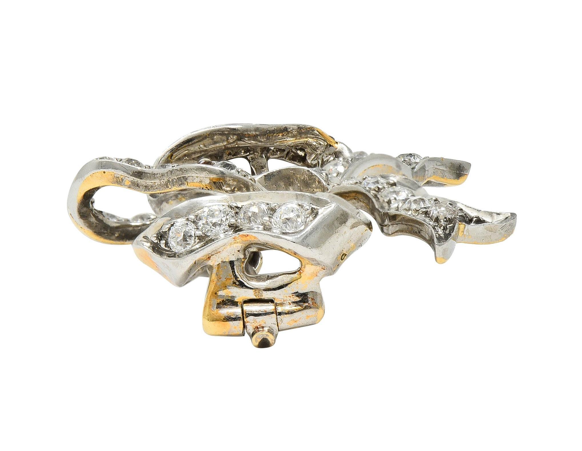 Tiffany & Co. Belle Epoque Antique Diamond Platinum 18 Karat Gold Bow Brooch For Sale 1