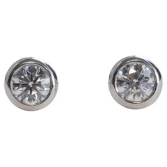 Tiffany & Co. Elsa Peretti Round Brilliant Diamond Platinum Bezel Stud Earrings