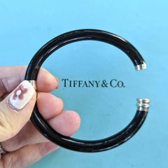 Tiffany & Co. Black Enamel Sterling Silver Hinged Bangle Bracelet Italy