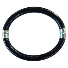 Tiffany & Co. Black Enamel Sterling Silver Hinged Bangle Bracelet Italy