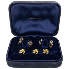 Tiffany & Co. Black Enamel Yellow Gold Tuxedo Stud Cufflink Set