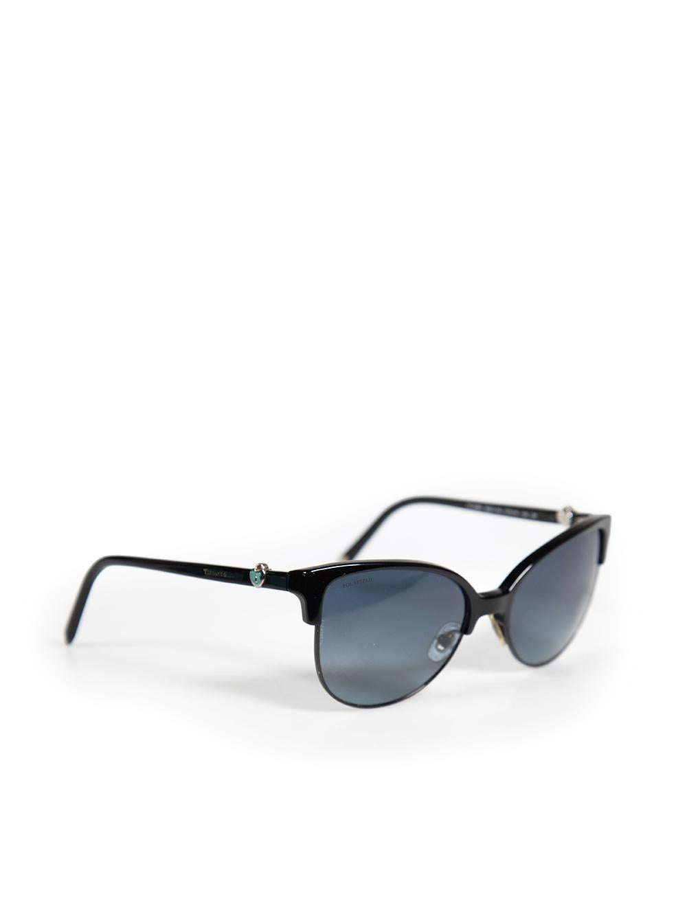 CONDITION is Very good. Minimal wear to sunglasses is evident. Light abrasions seen across the ends of the arms on this used Tiffany & Co designer resale item. These sunglasses include original case.
 
 
 
 Details
 
 
 Black
 
 Acetate
 
 Cat eye